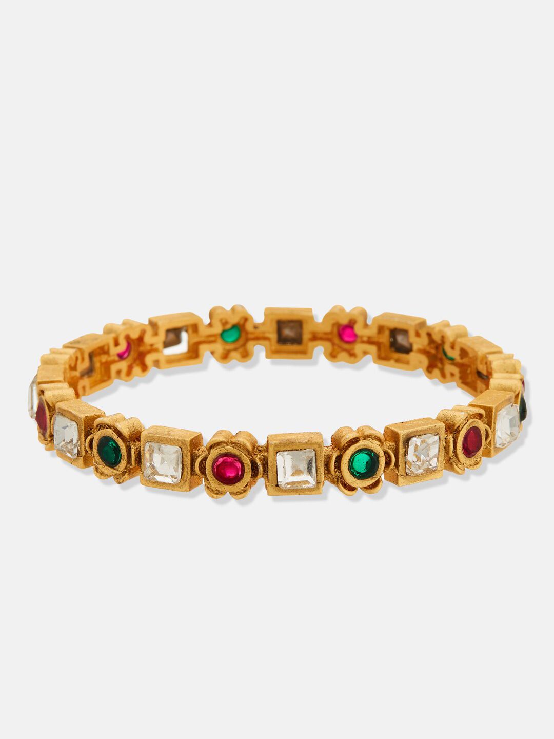 ATIBELLE Set Of 5 Gold Plated & Stone Studded Floral Shaped Mangalsutra & Bangles