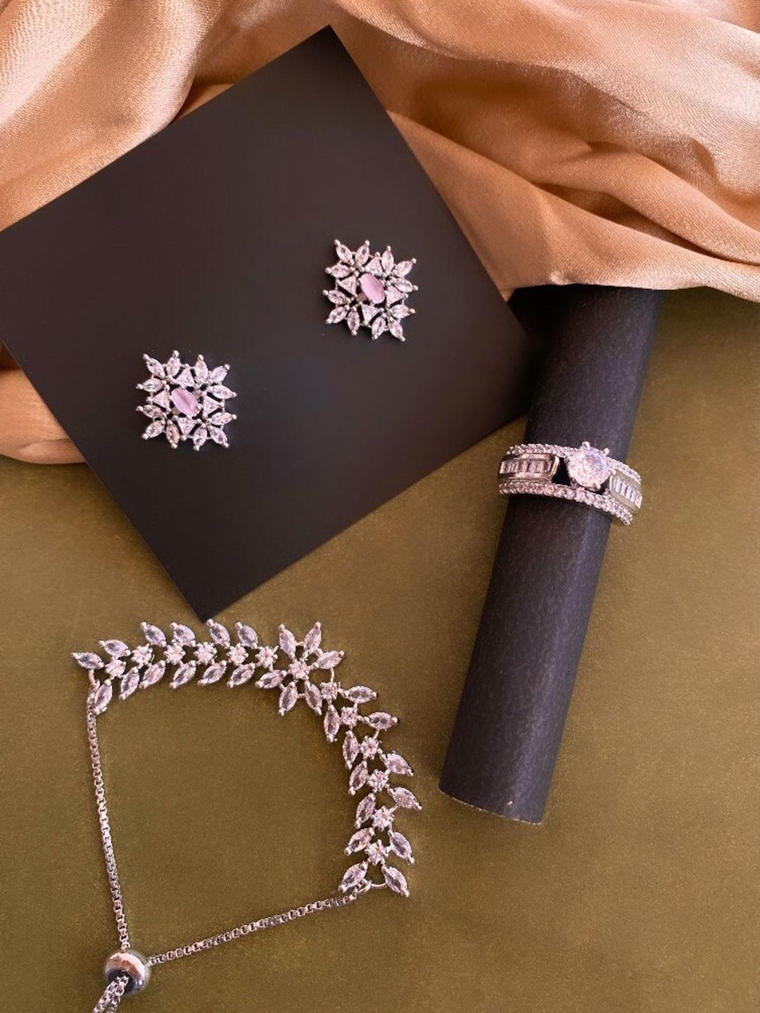 ATIBELLE Silver Plated CZ Studded Jewellery Set