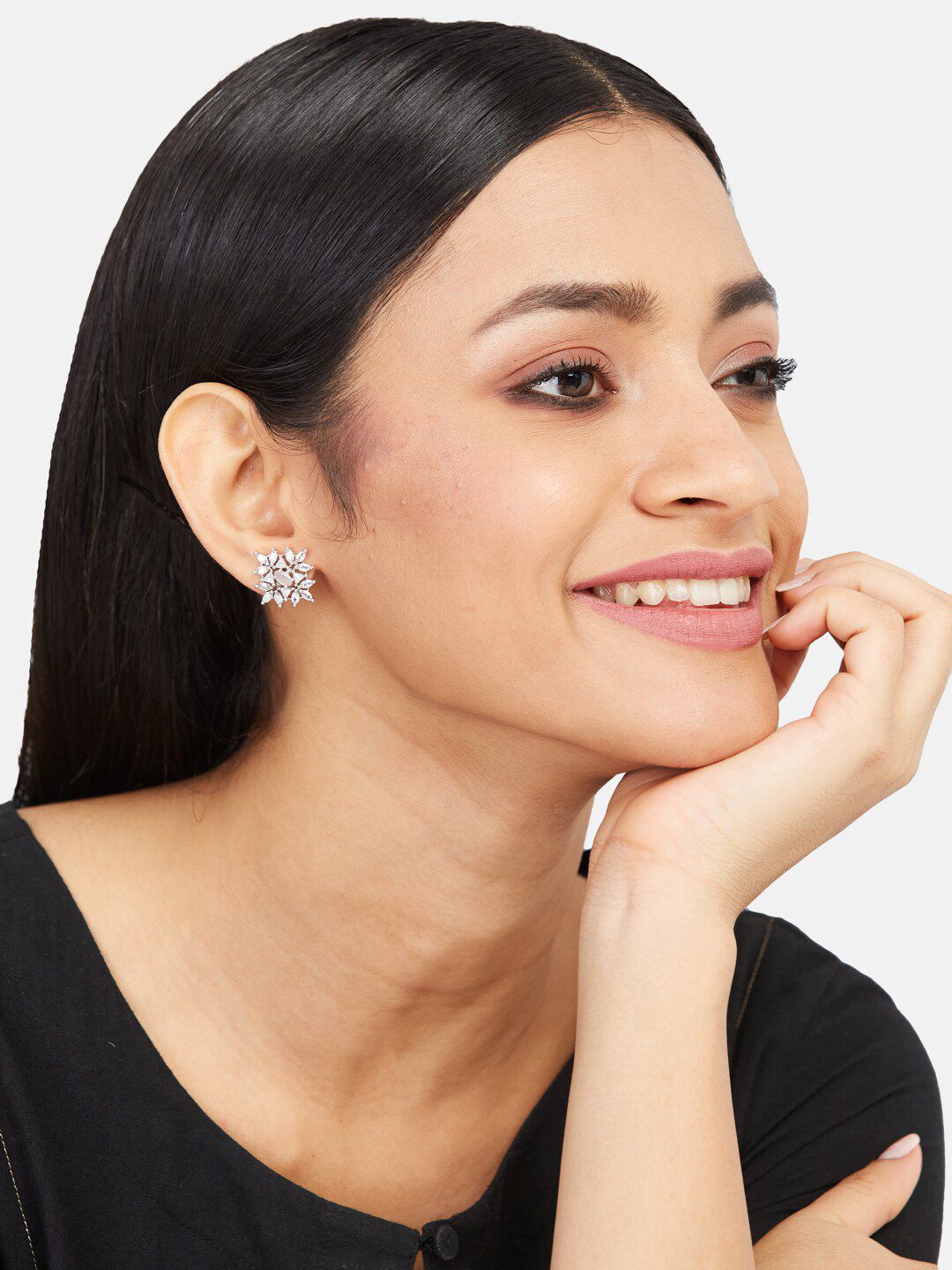 ATIBELLE Silver Plated CZ Studded Jewellery Set