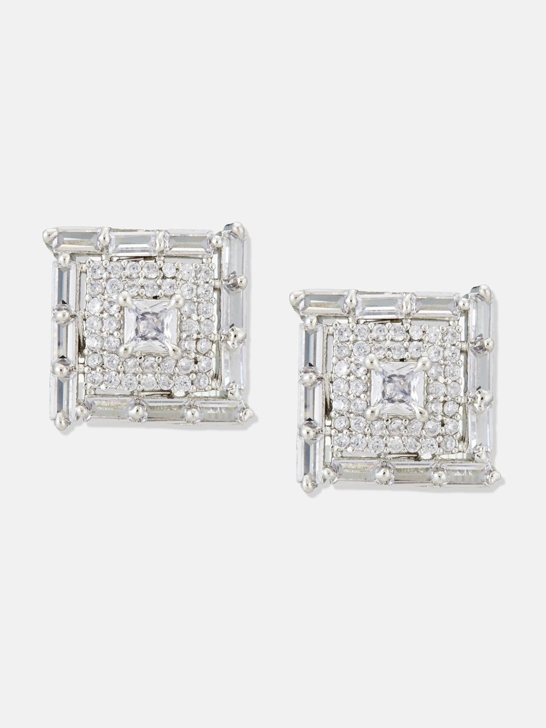 ATIBELLE Pack Of 2 Silver Plated Cubic Zirconia Stone Studded Jewellery Set