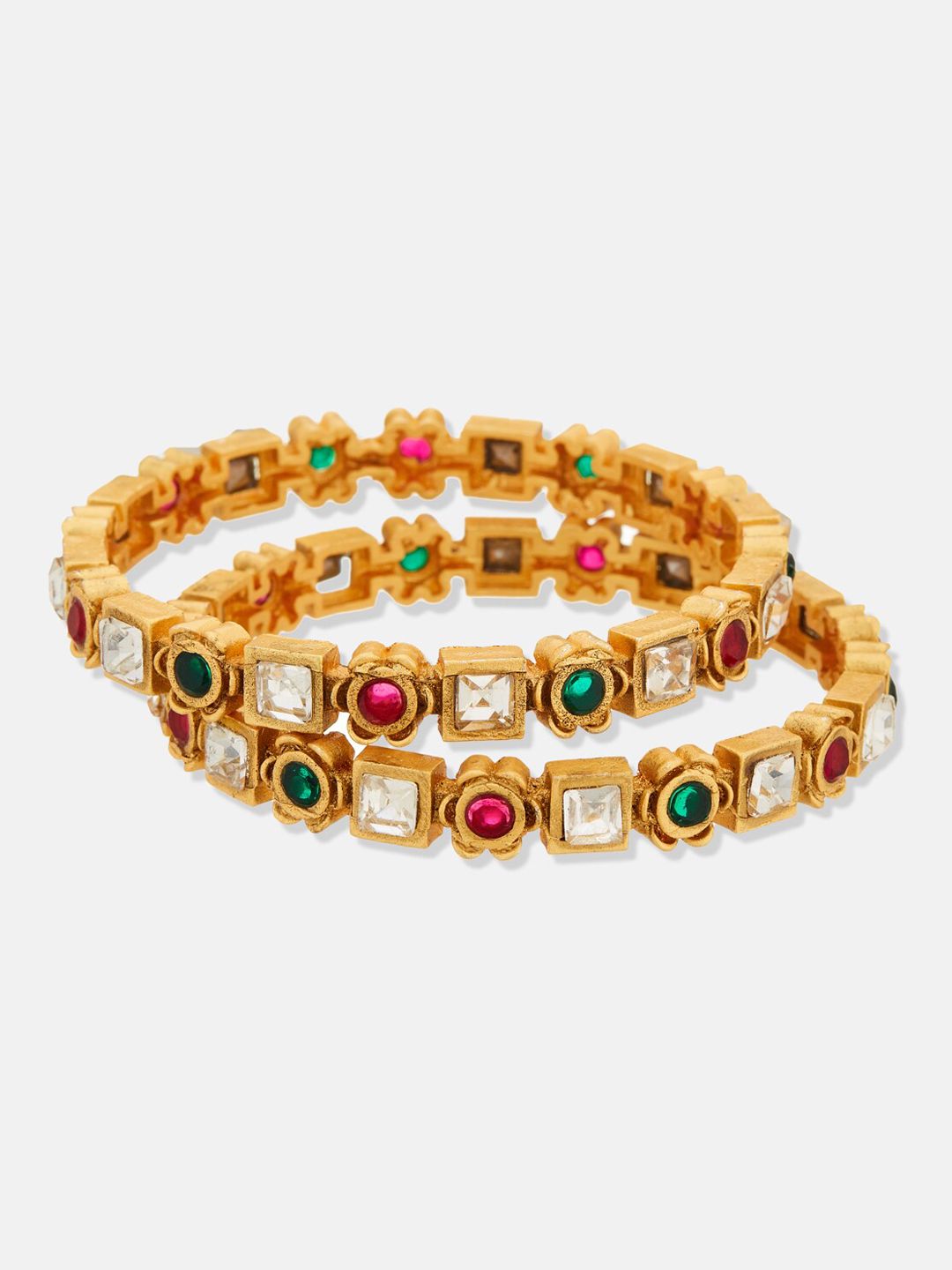 ATIBELLE Set Of 3 Gold Plated Kundan Studded Earrings & Bangles