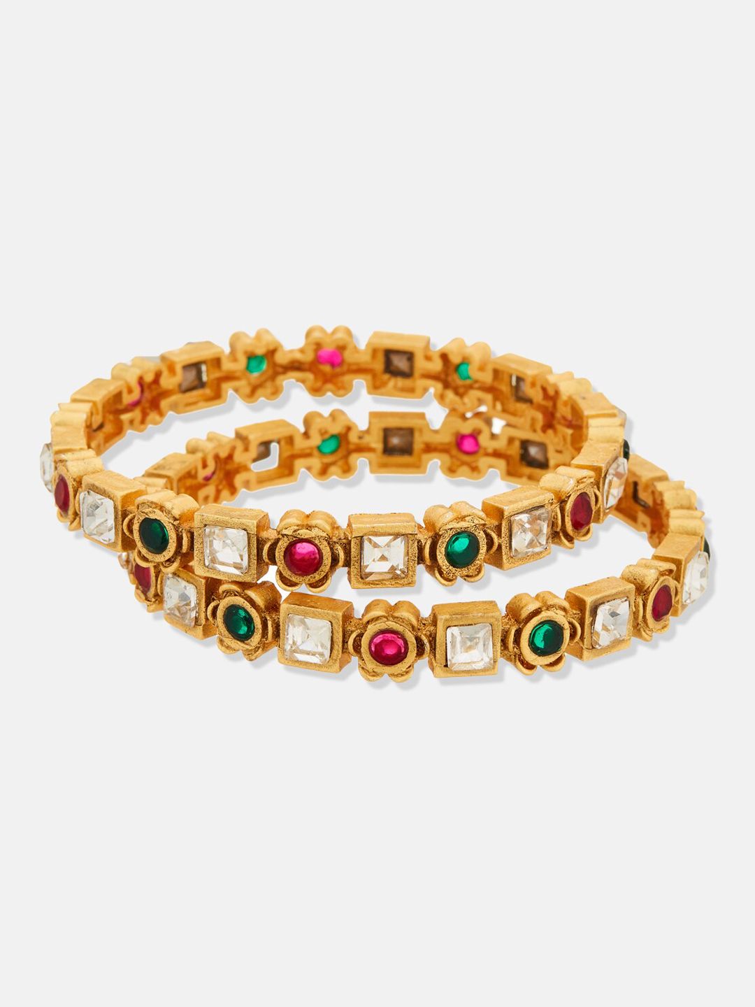 ATIBELLE Gold-Plated Studded Mangalsutra With Set Of 2 Bangles