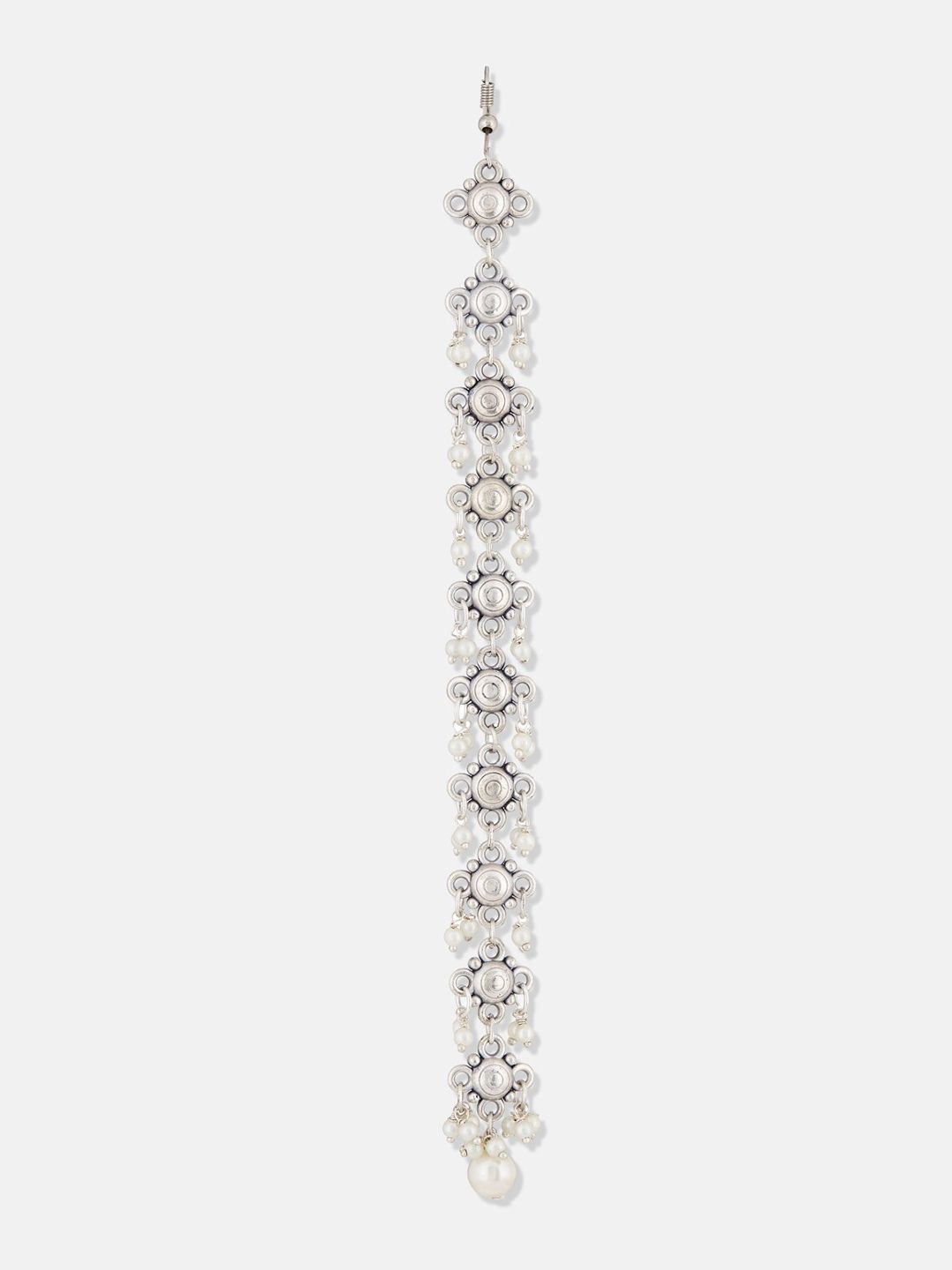 ATIBELLE Set Of 2 German Silver Plated Stone-Studded Maangtikka & Earrings