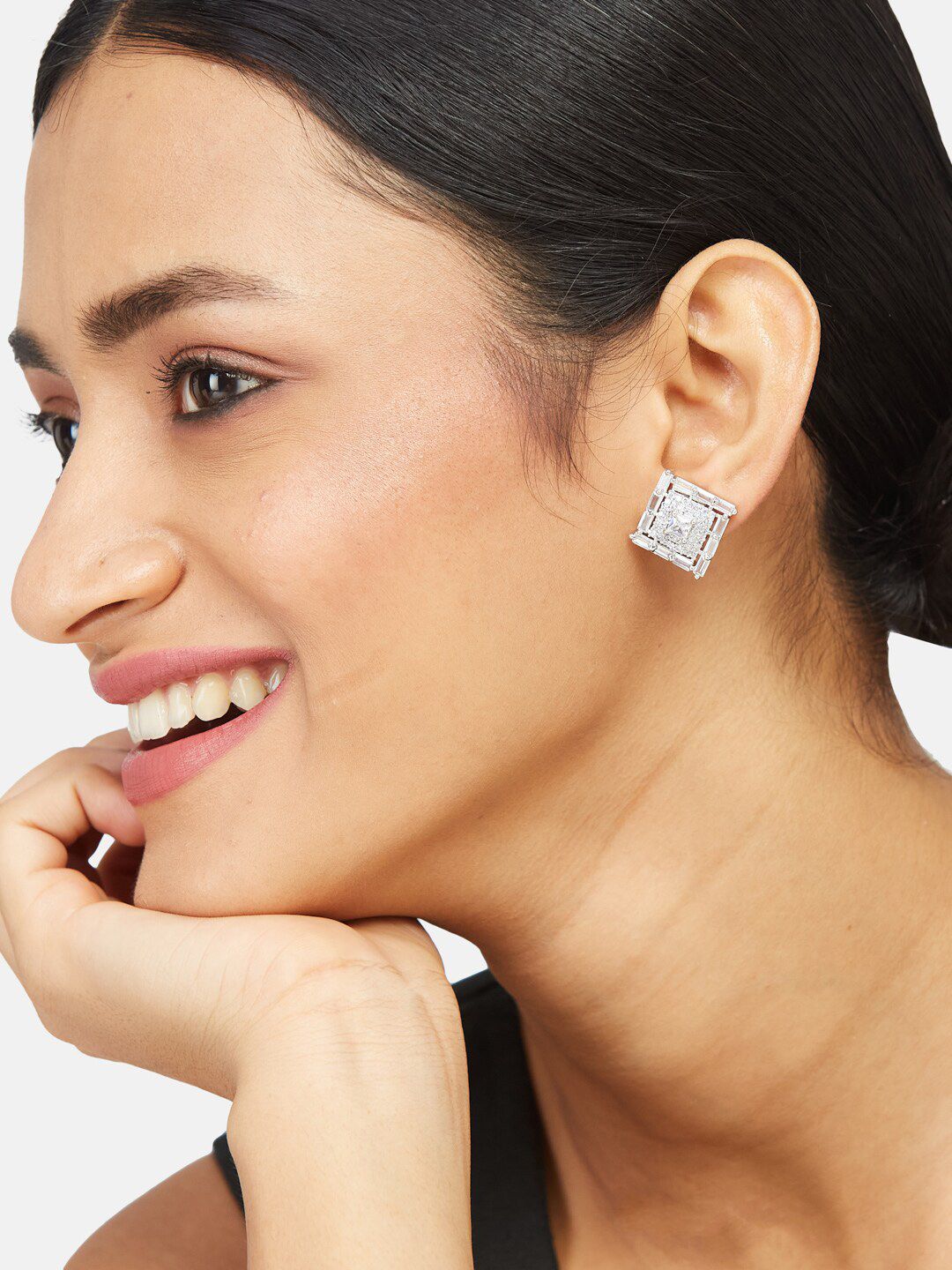 ATIBELLE Silver-Plated CZ-Studded Ring & Earring Set
