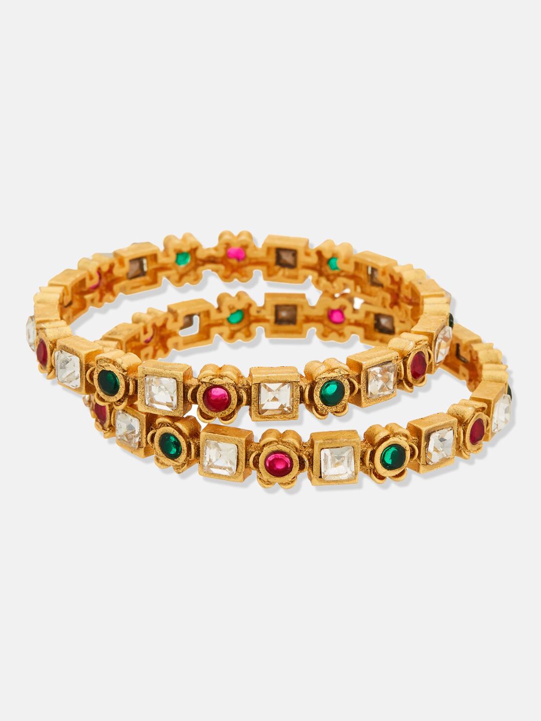 ATIBELLE Pack Of 3 Gold-Plated Stone Studded Jewellery Set