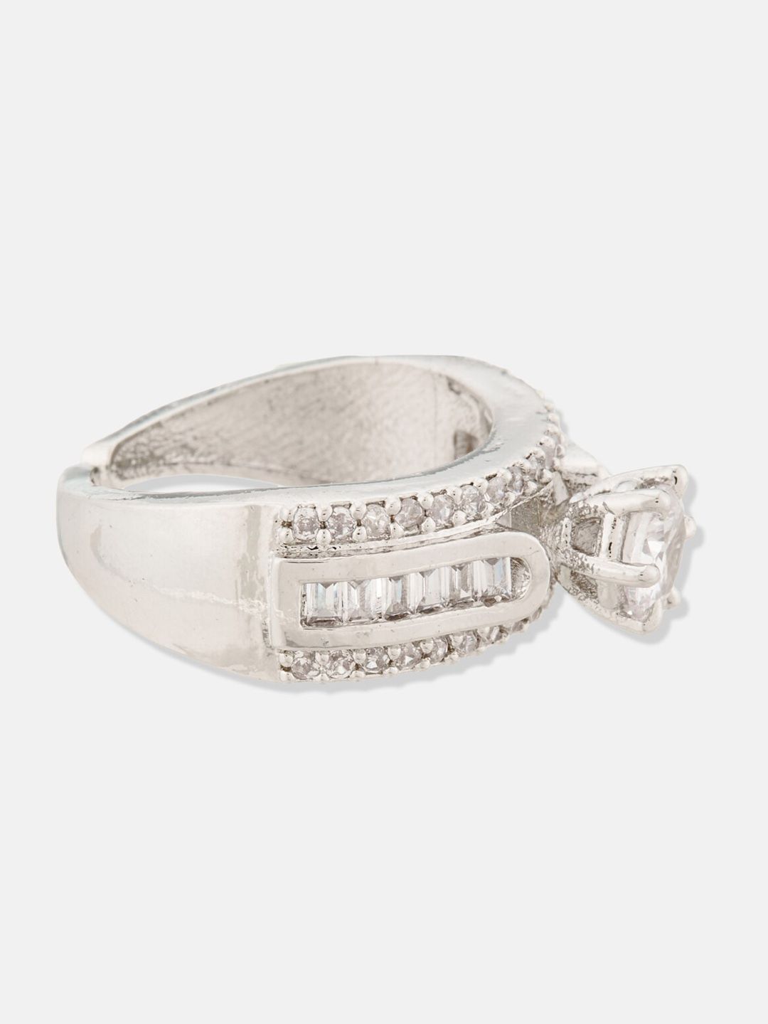ATIBELLE Silver Plated CZ Studded Ring & Earrings