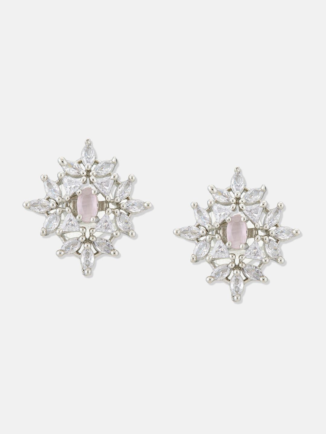 ATIBELLE Silver Plated CZ Studded Ring & Earrings