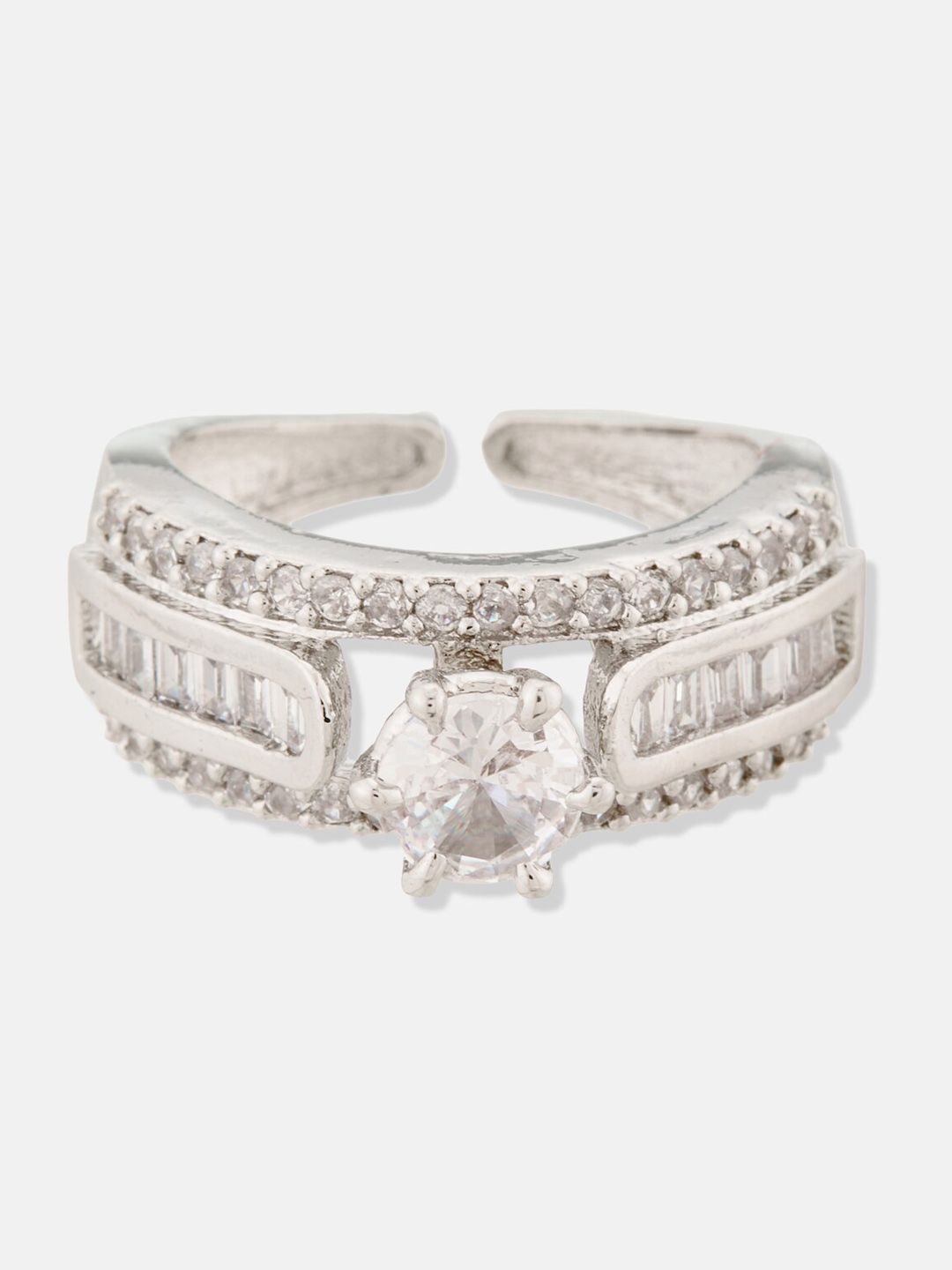 ATIBELLE Silver Plated CZ Studded Ring & Earrings