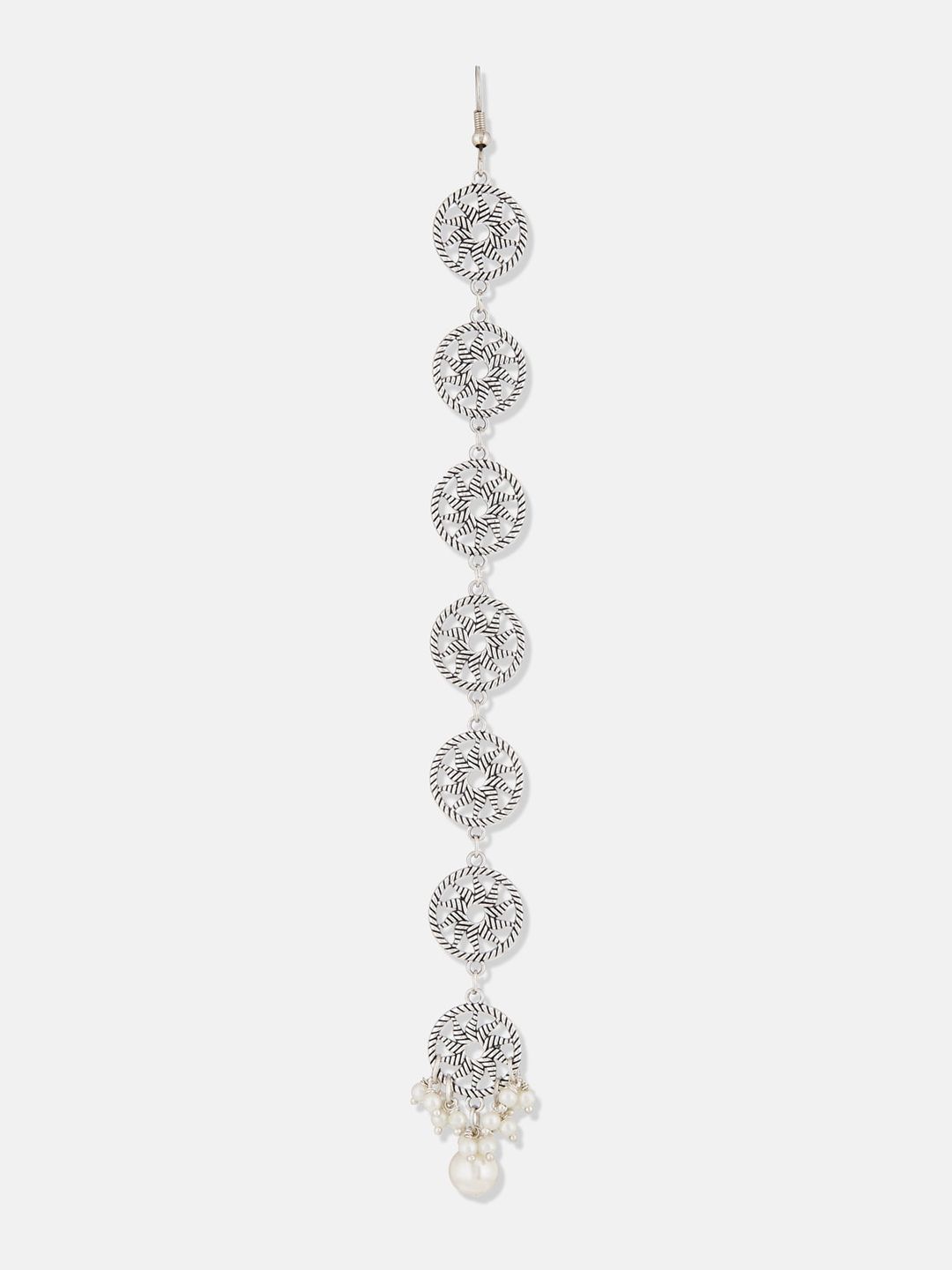 ATIBELLE Silver-Plated Kundan Studded Maangtikka & Jhumkas
