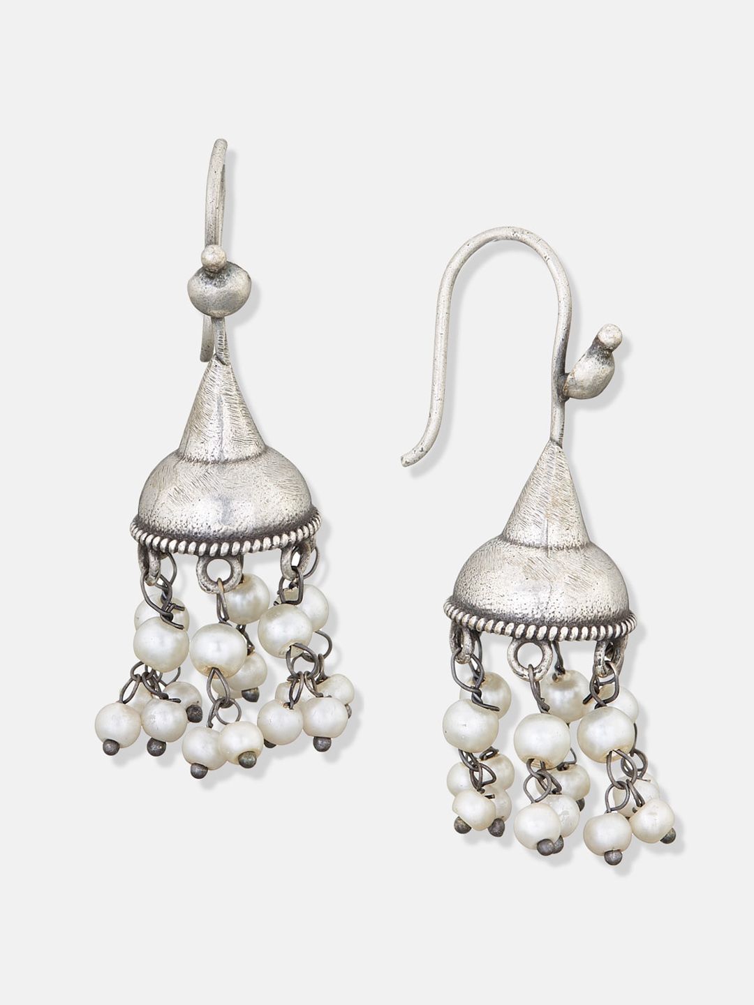 ATIBELLE Silver-Plated Kundan Studded Maangtikka & Jhumkas