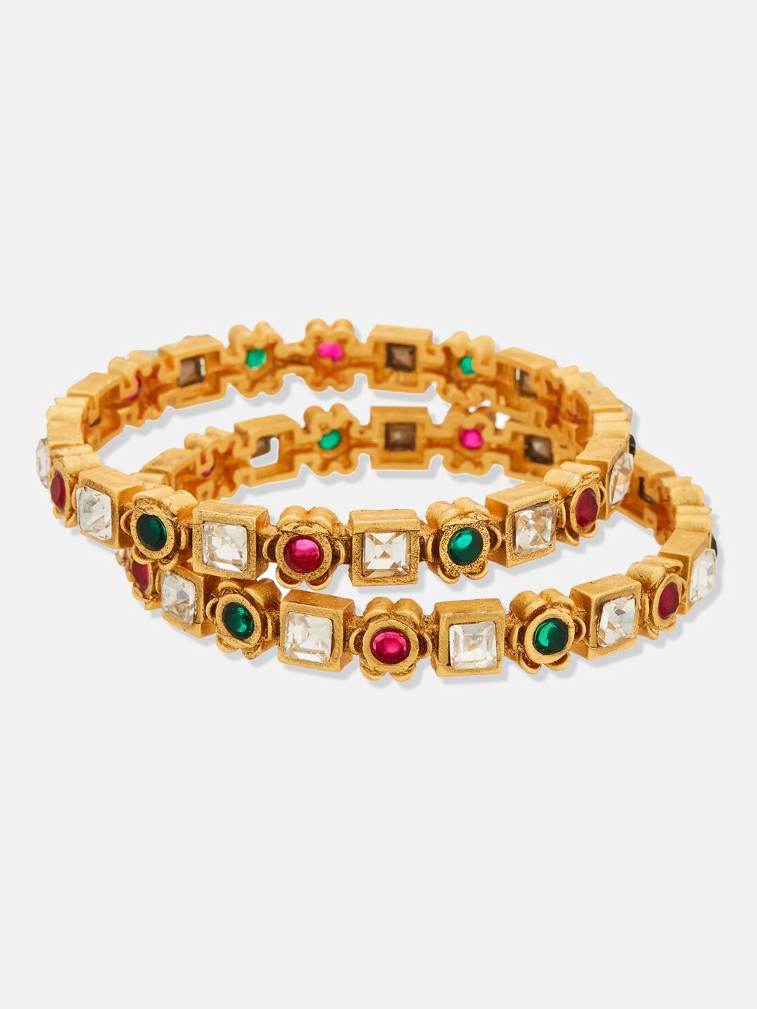 ATIBELLE Set Of 3 Gold Plated Kundan Studded Earrings & Bangles