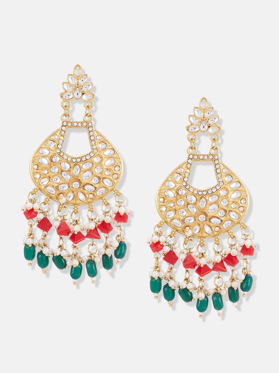 ATIBELLE Set Of 3 Gold Plated Kundan Studded Earrings & Bangles