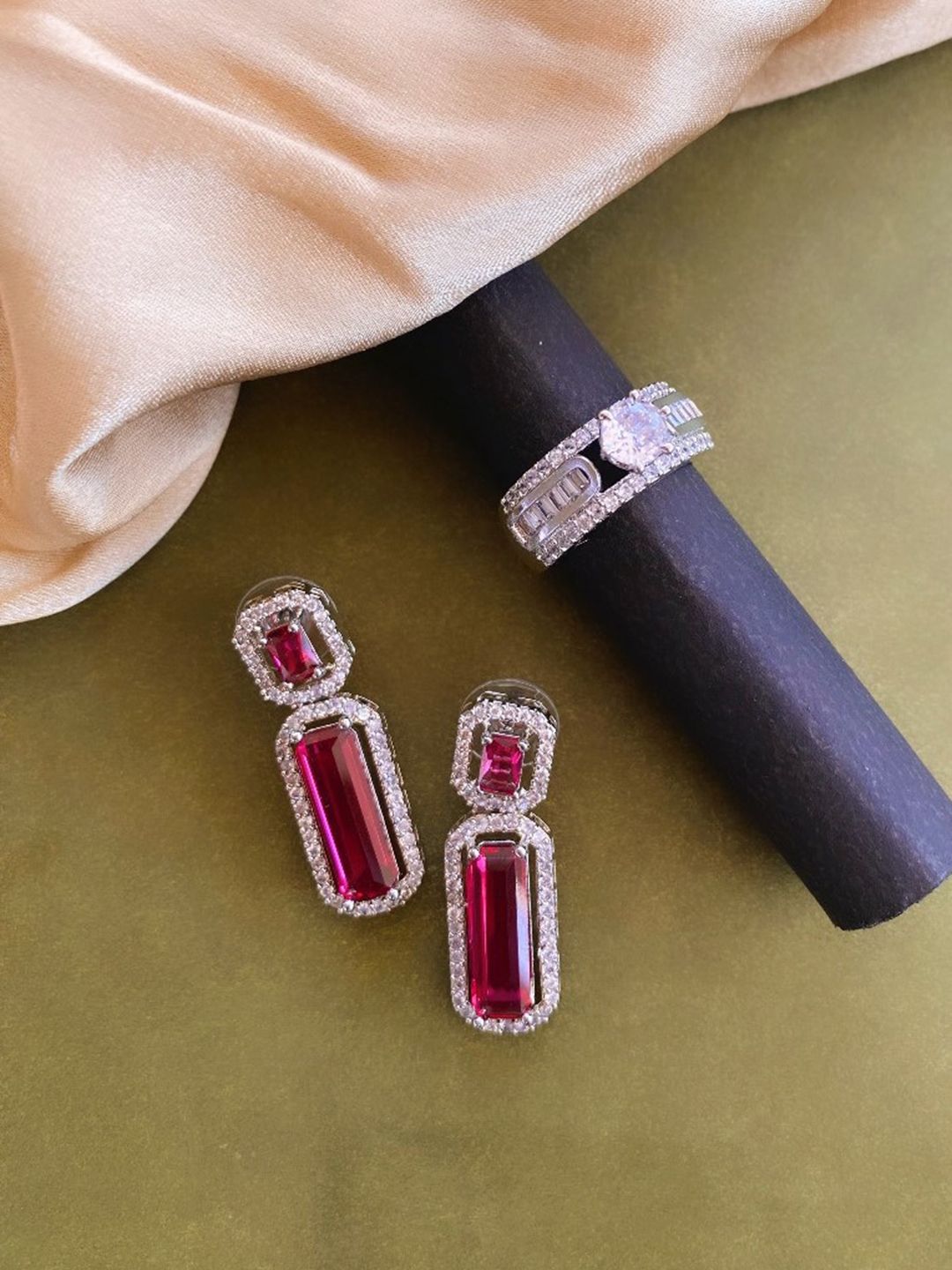 ATIBELLE Silver-Plated CZ Studded Jewellery Set