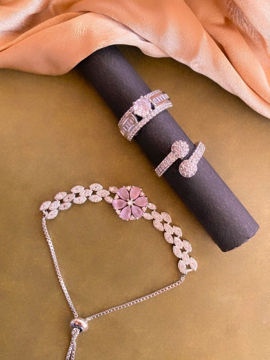 ATIBELLE Silver Plated CZ Studded Jewellery Set