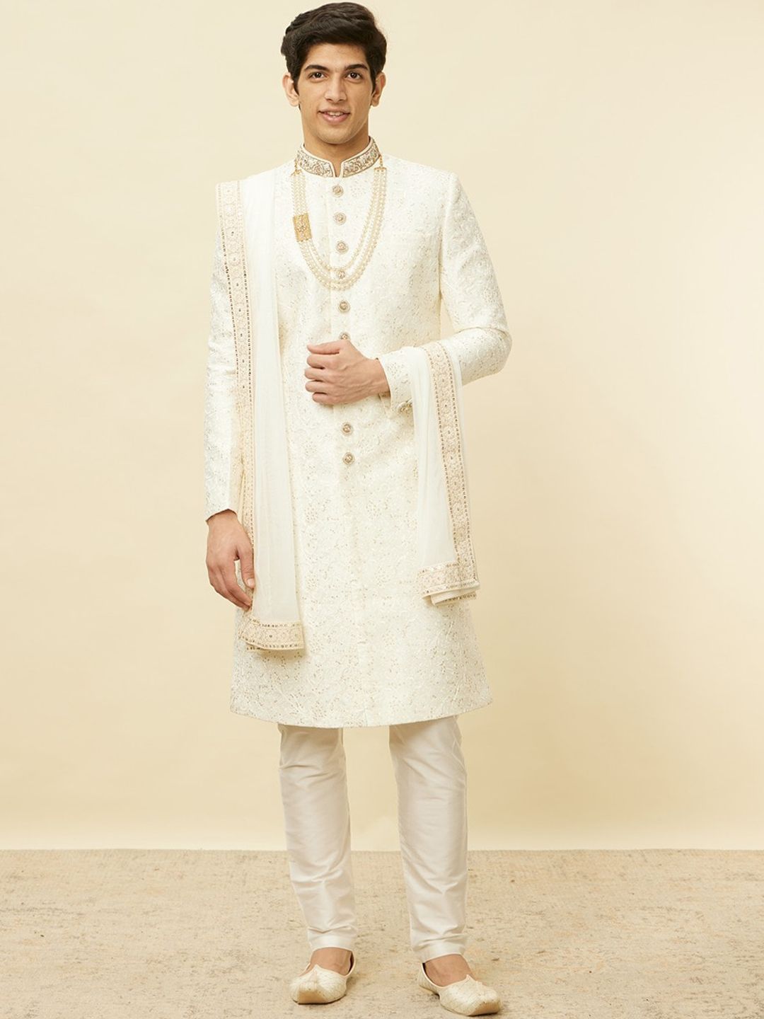 Manyavar Men Self-Design Raw Silk  Sherwani Set-picture-18