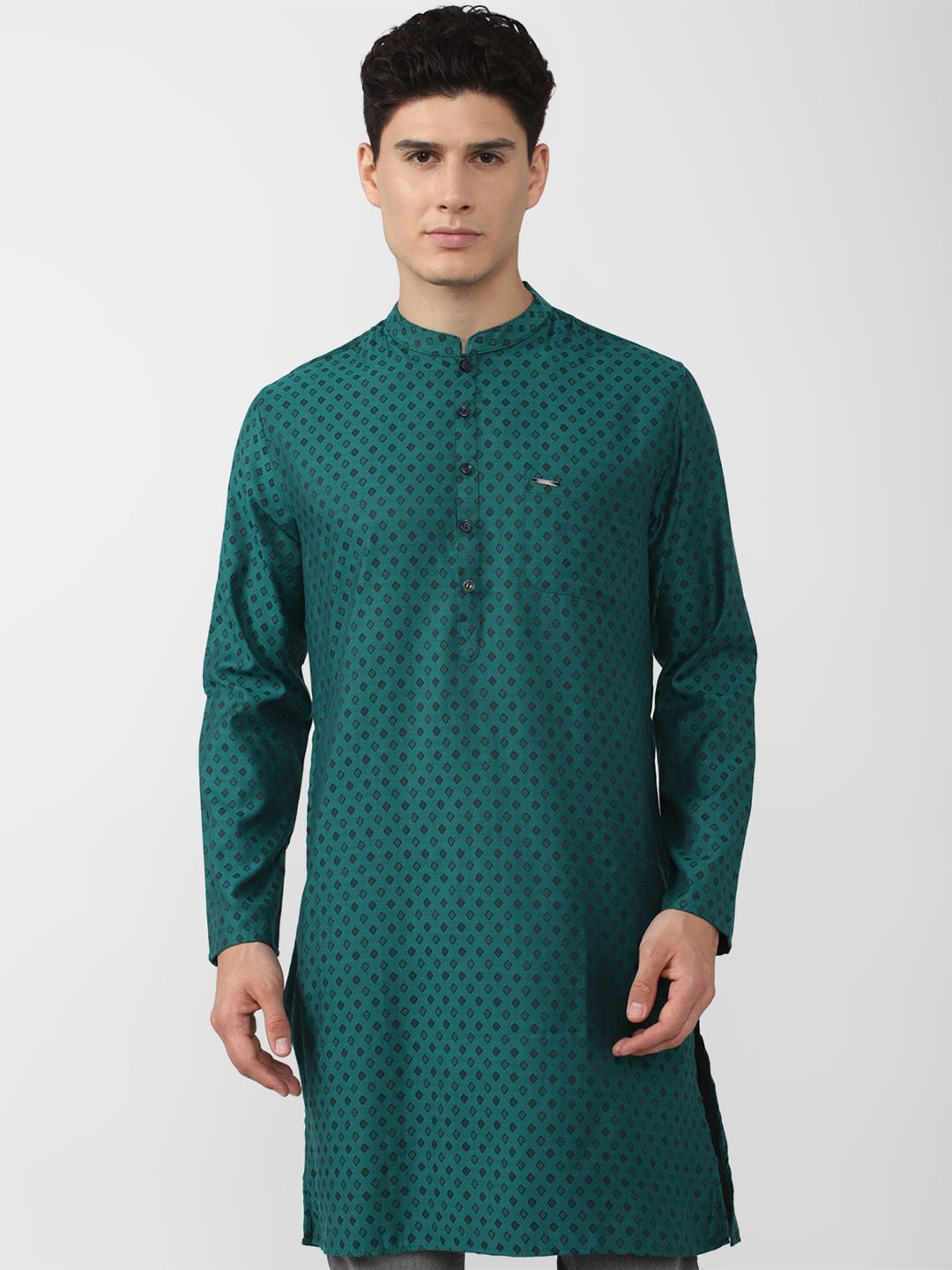 Peter England Printed Mandarin Collar Long Sleeves Straight Kurta-image-6