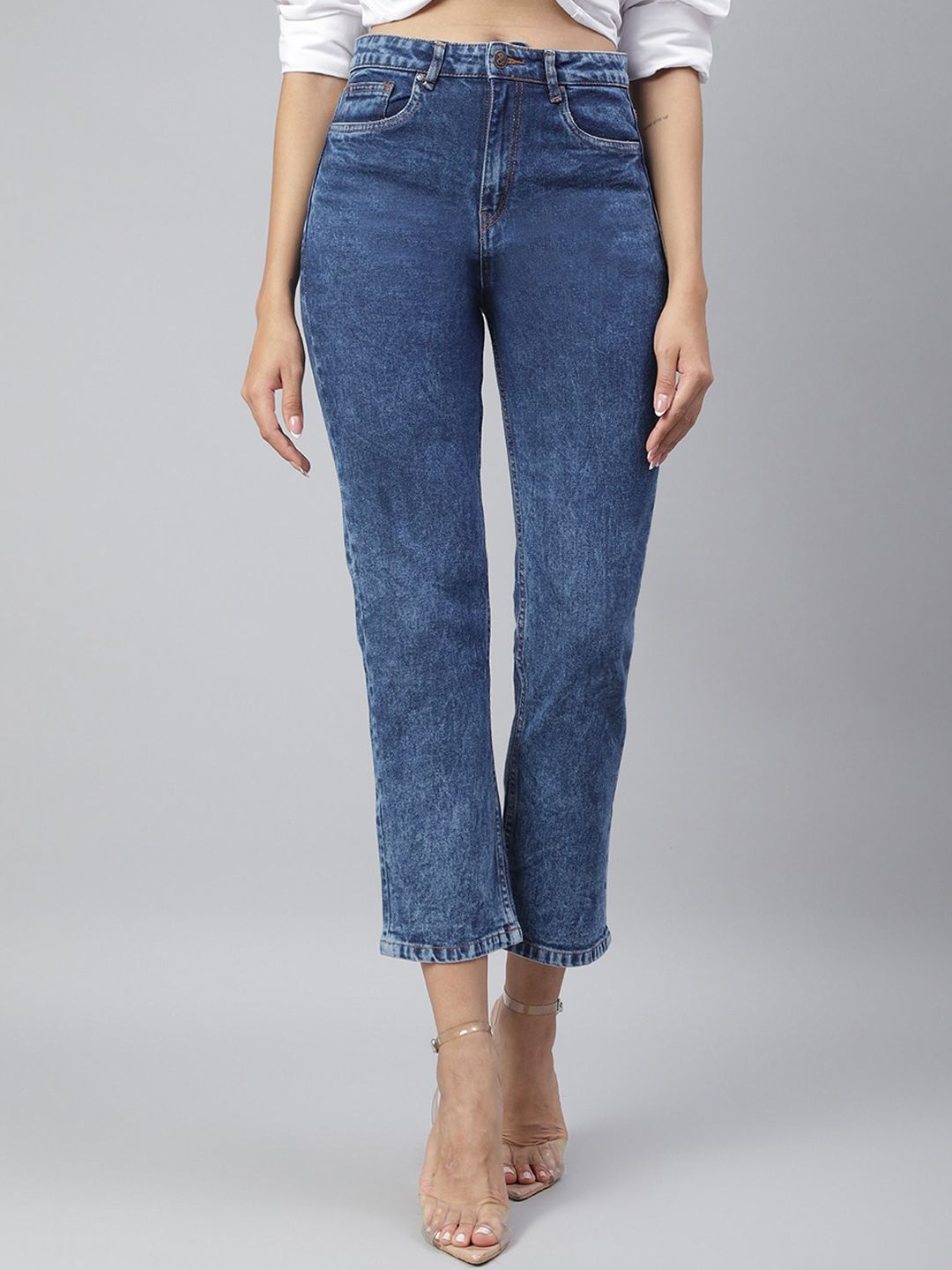 TALES & STORIES Women High-Rise Light Fade Clean Look Stretchable Cropped Denim Jeans-picture-13