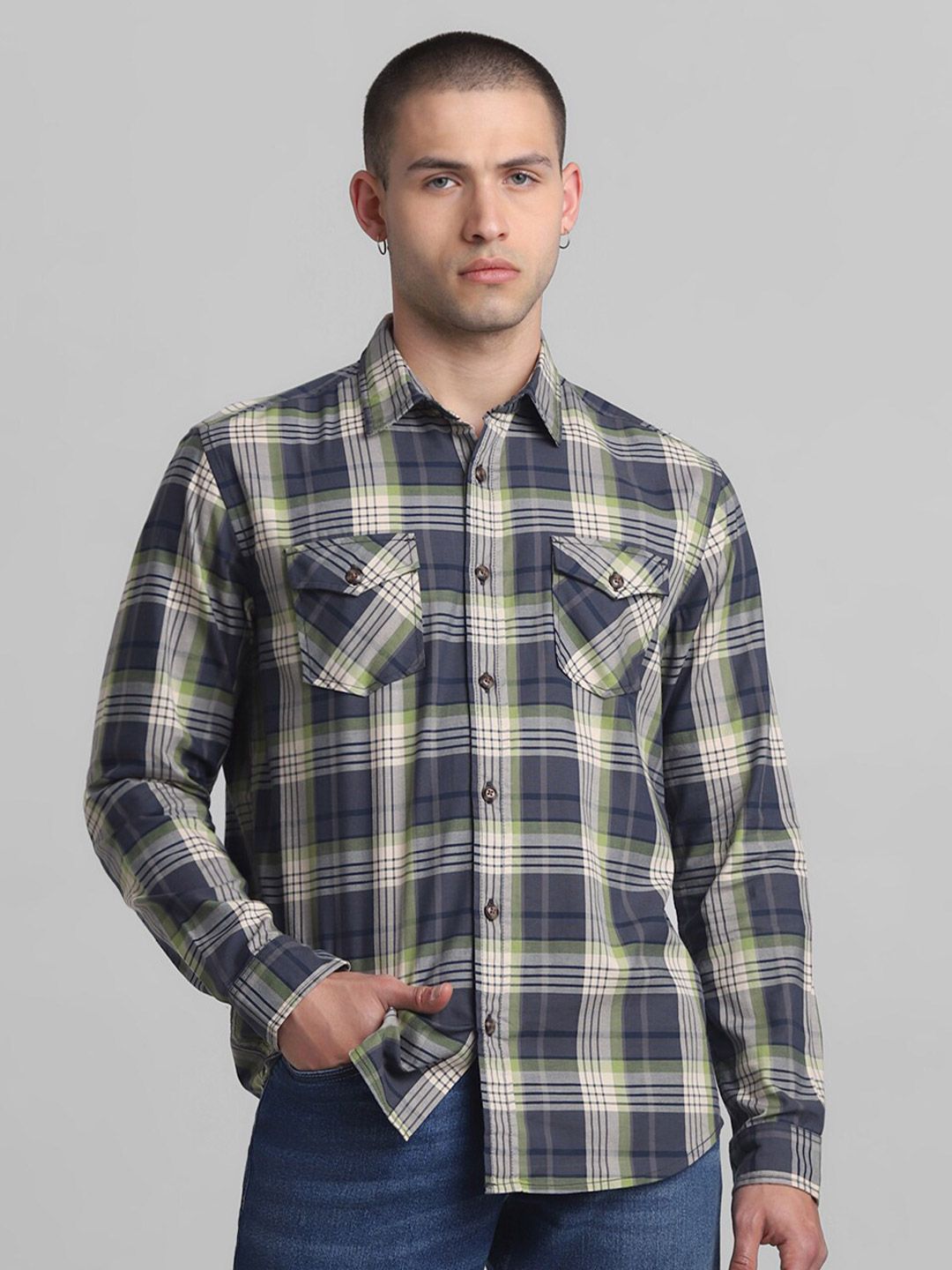 Jack & Jones Regular Fit Cotton Tartan Checks Opaque Checked Casual Shirt-picture-10
