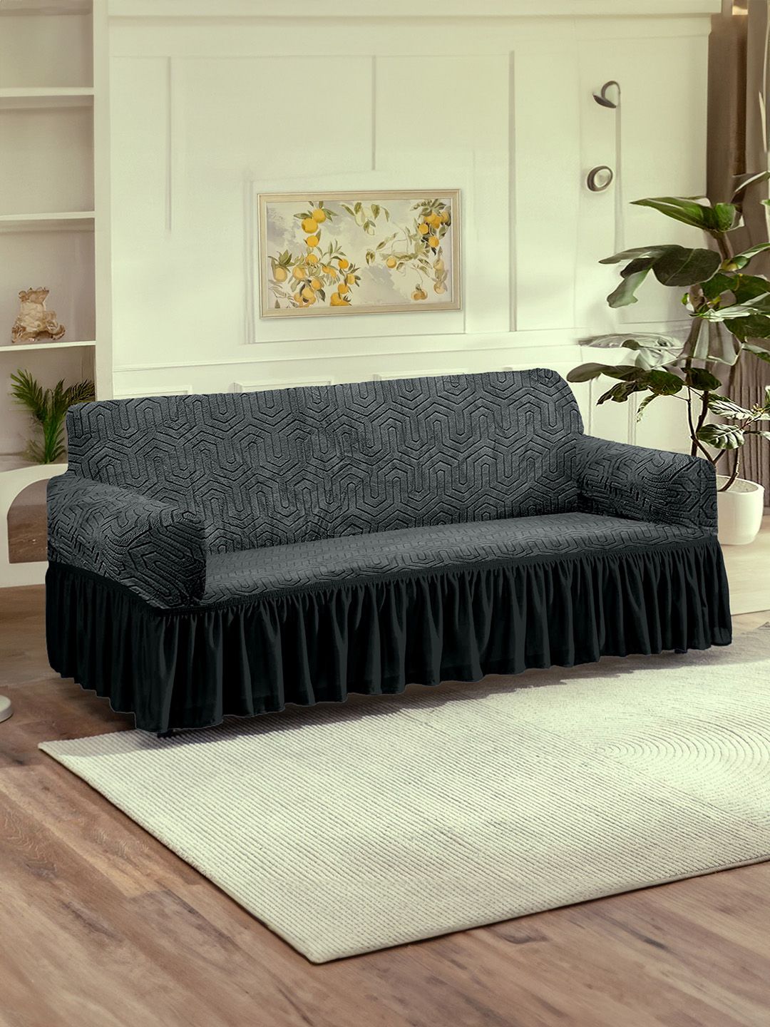 Cortina Grey Jacquard 1 Piece Sofa Cover With Arms-picture-49