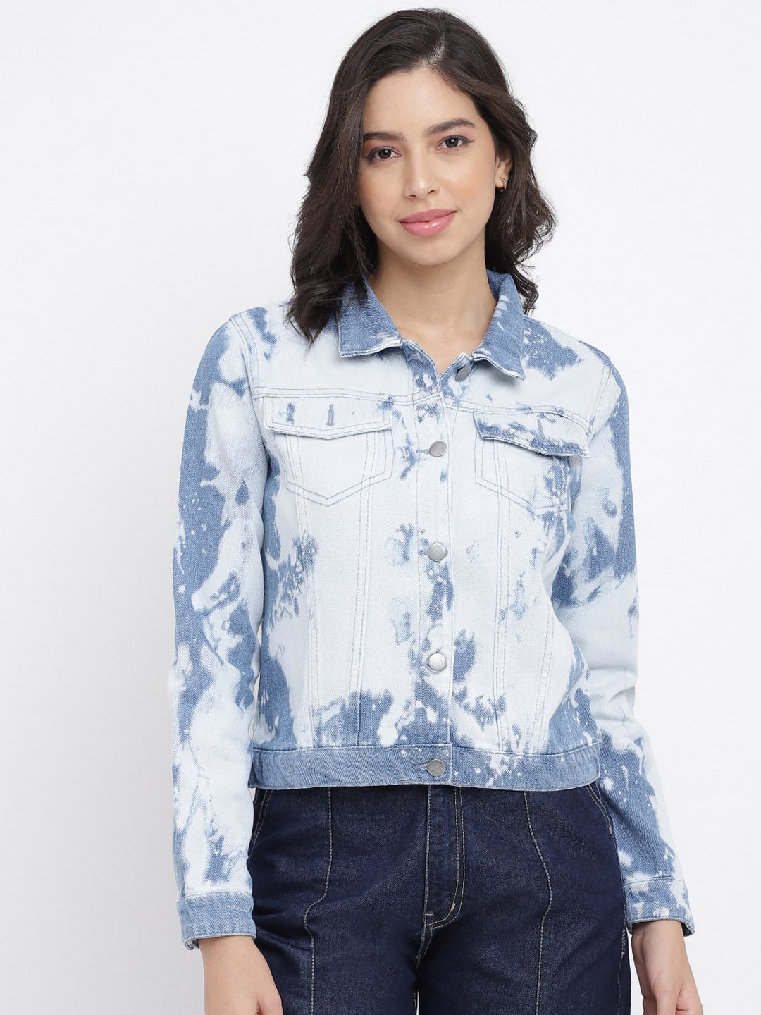 TALES & STORIES Tie & Dye Lightweight Crop Denim Jacket-picture-24