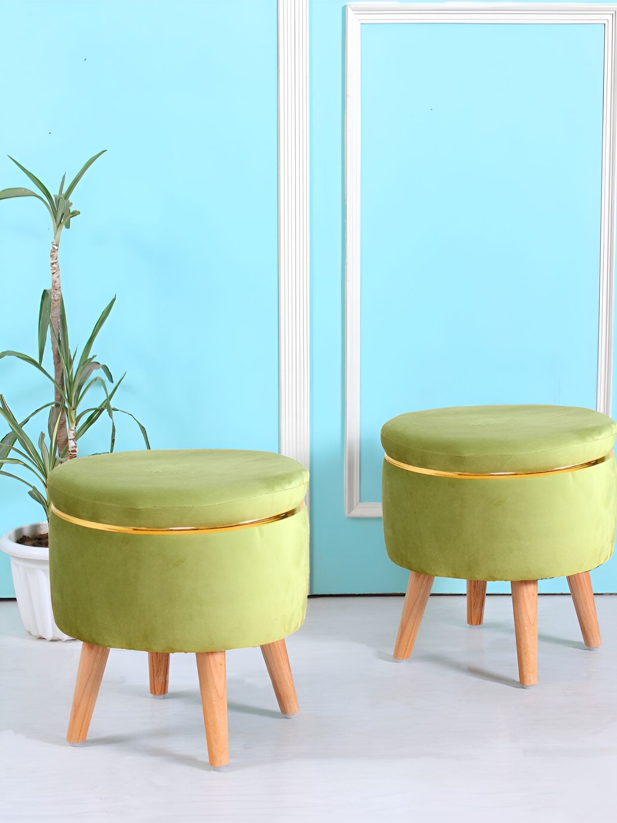 Shadowkart Green Wooden Pouffes Sitting Mudda Ottomans-image-33