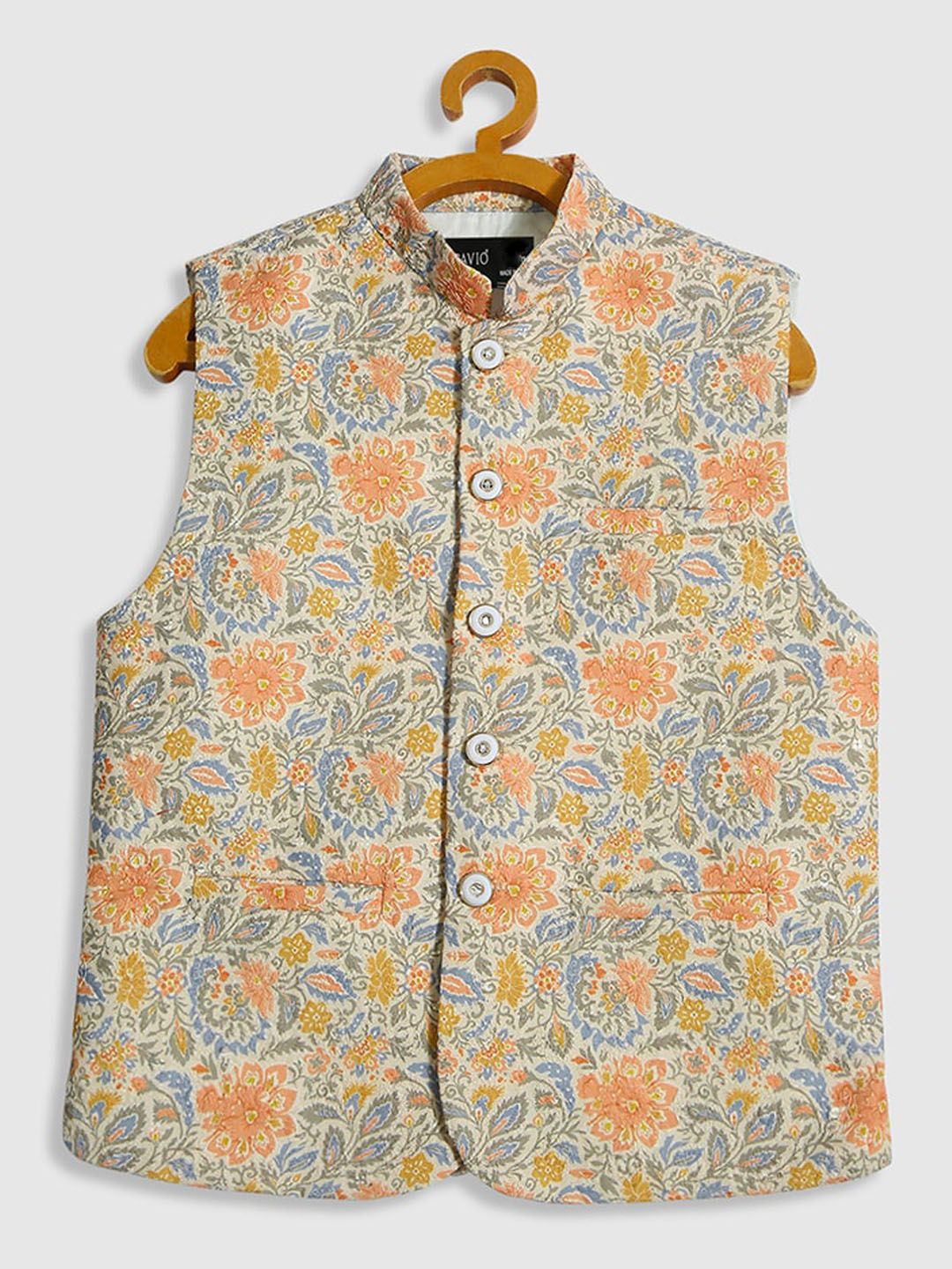 CAVIO Boys Printed Comfort Fit Pure Cotton Woven Nehru Jacket-picture-10