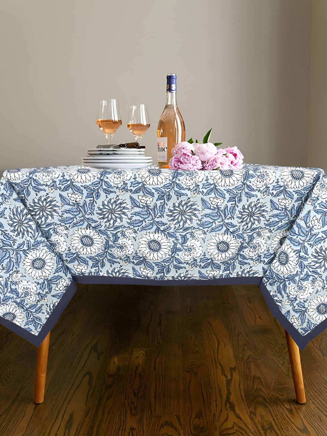 Texstylers Green Floral Anti-Skid Cotton 6-Seater Table Cover-picture-30