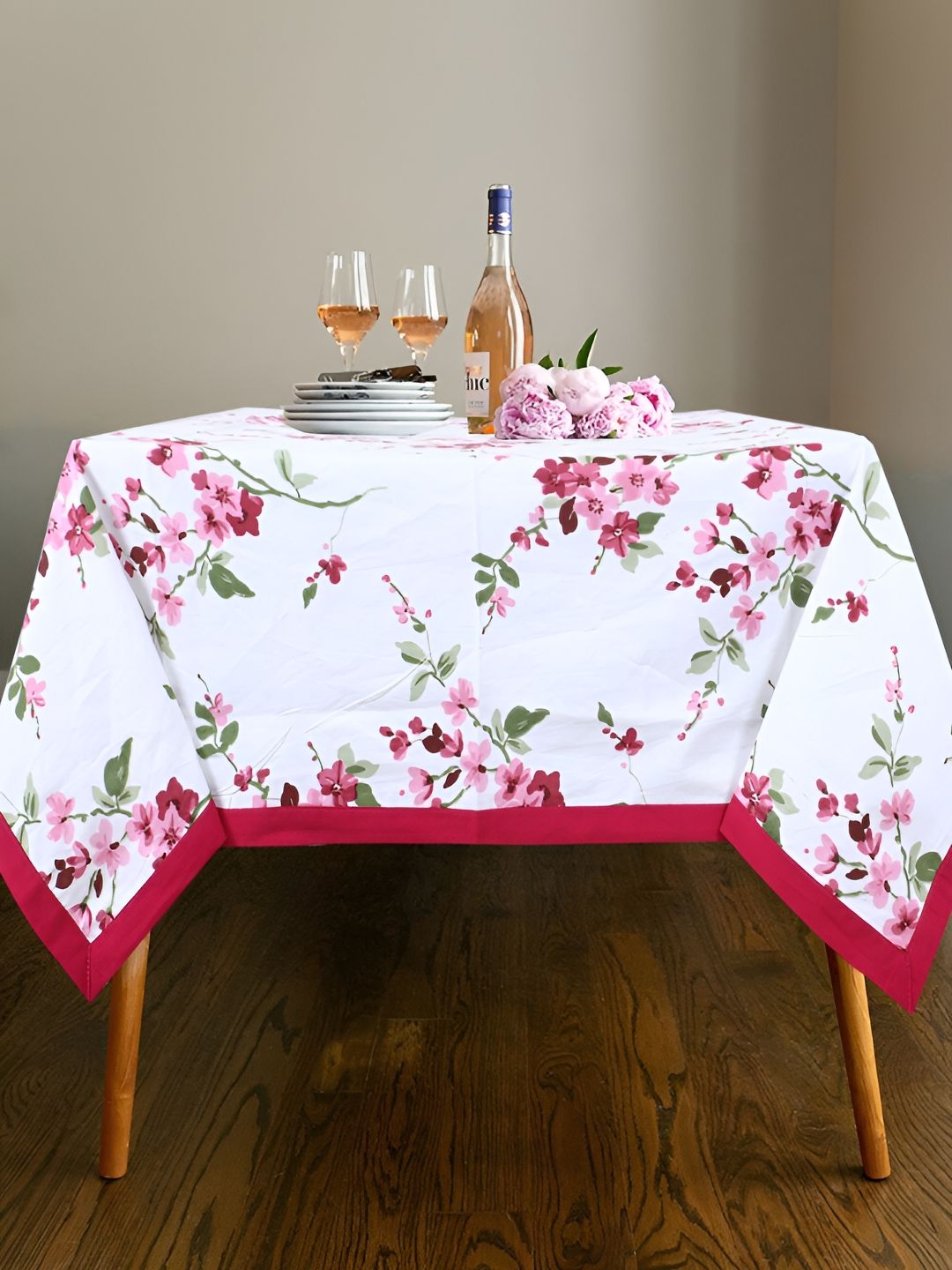 Texstylers Pink Floral Anti-Skid Cotton 6-Seater Table Cover-picture-33