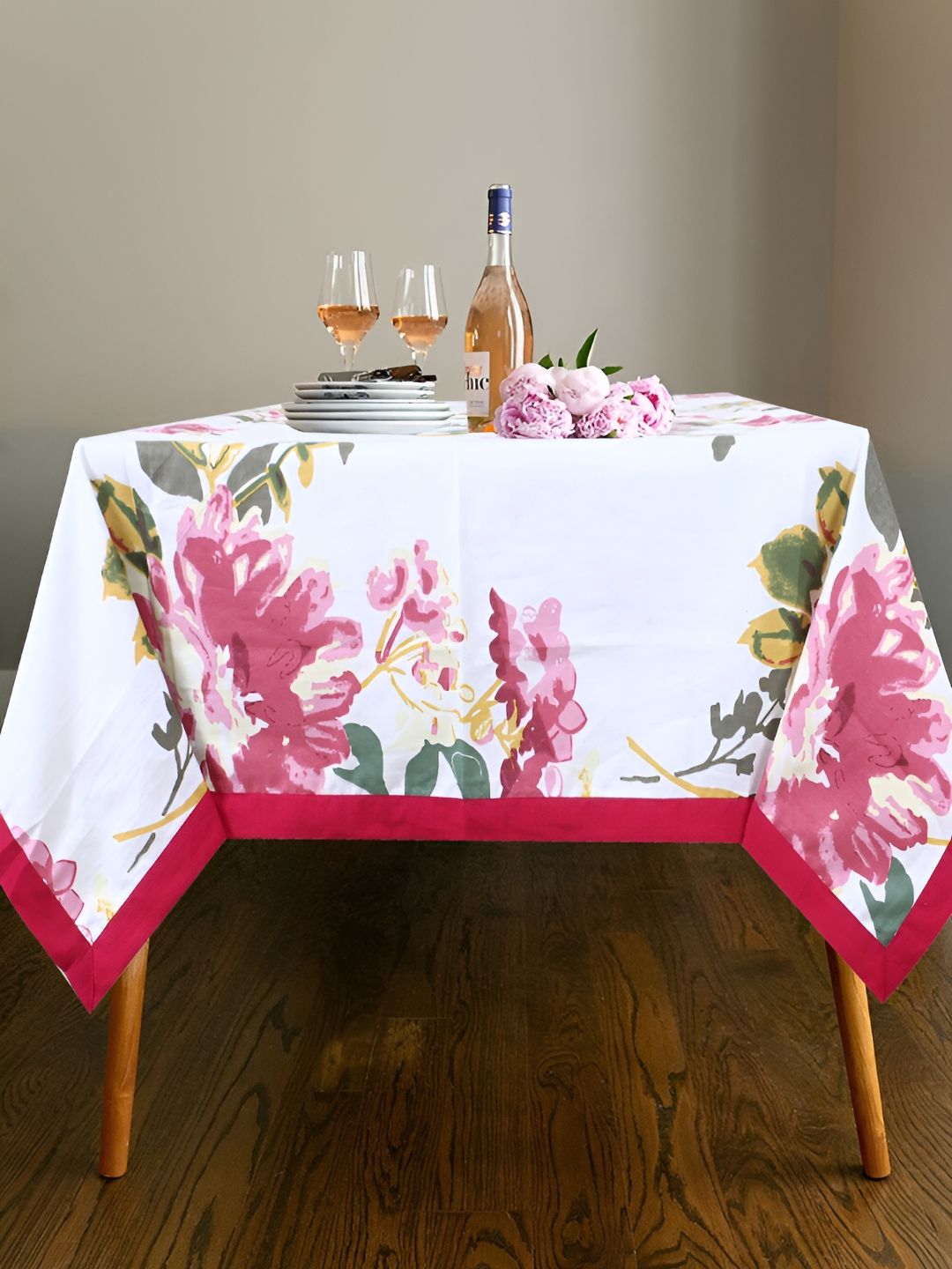 Texstylers Pink Floral Anti-Skid Cotton 6-Seater Table Cover-picture-15