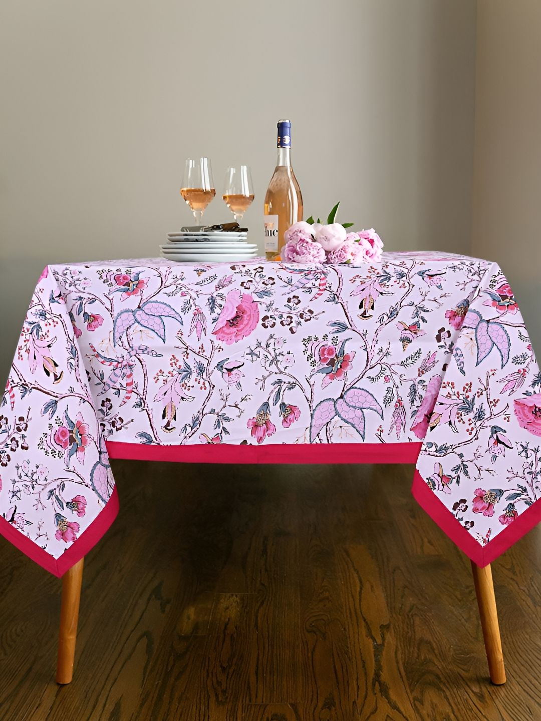 Texstylers Pink Floral Anti-Skid Cotton 6-Seater Table Cover-picture-27