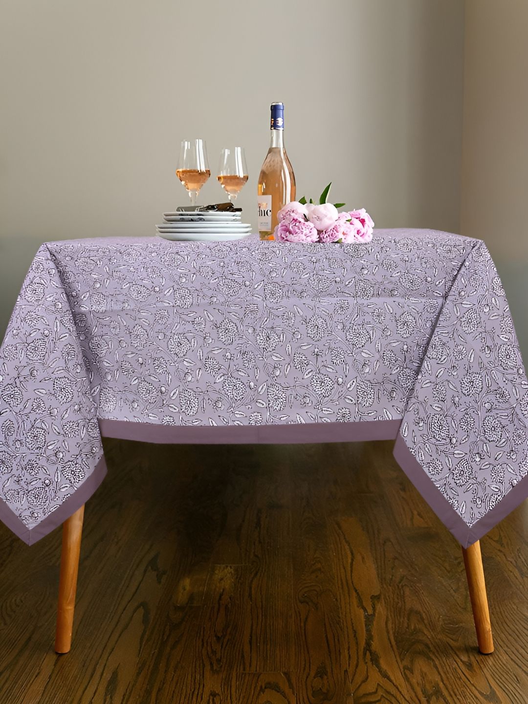 Texstylers Grey Floral Anti-Skid Cotton 6-Seater Table Cover-picture-42