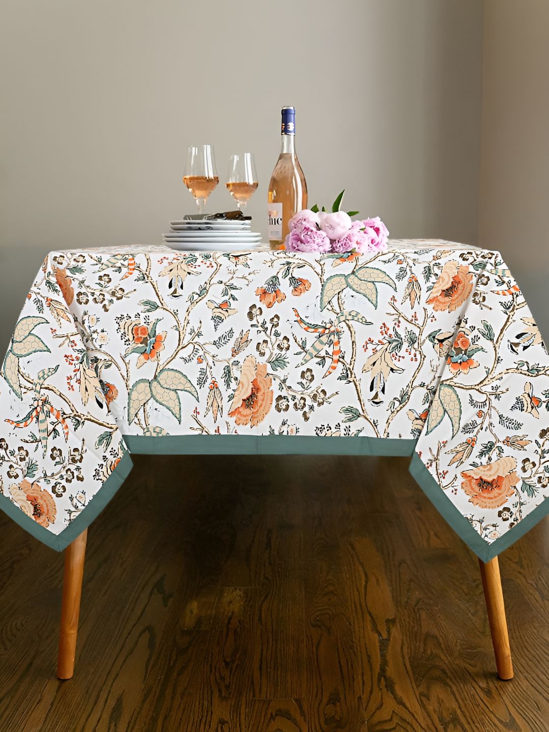 Texstylers Mustard Floral Anti-Skid Cotton 6-Seater Table Cover-picture-21