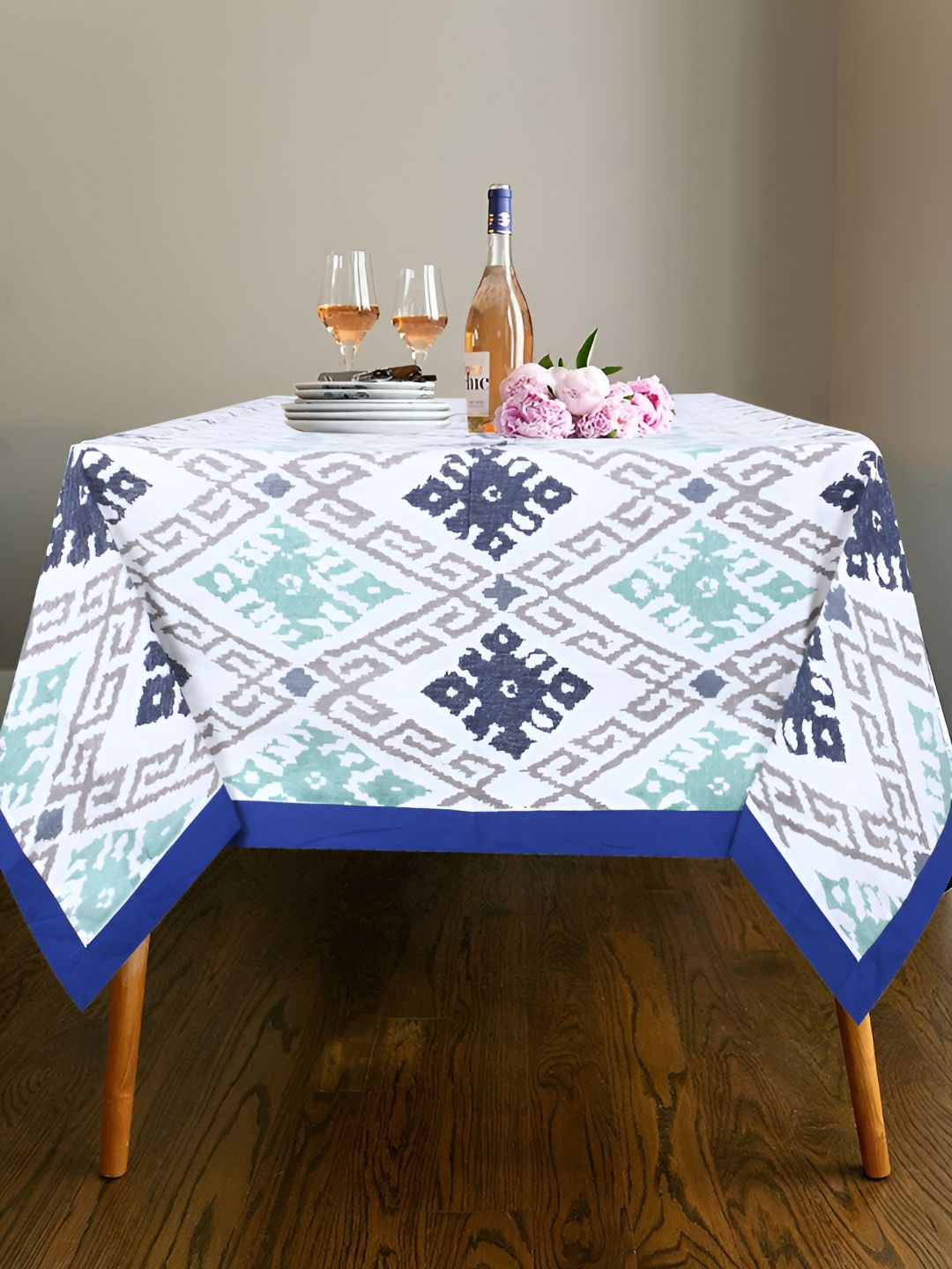 Texstylers Blue Floral Anti-Skid Cotton 6-Seater Table Cover-picture-17