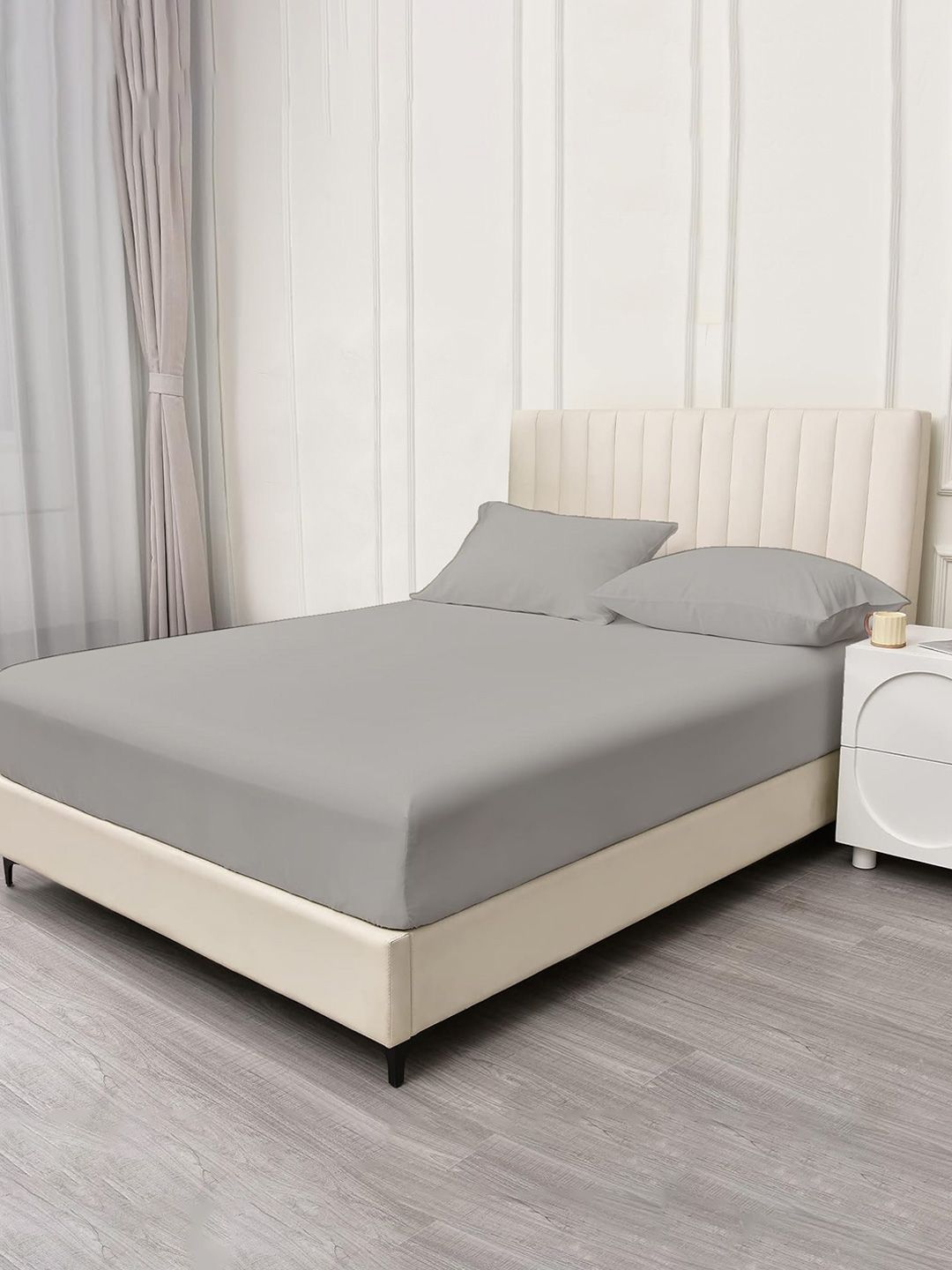Trance Home Linen Grey 400 TC Cotton Single Bedsheet with 1 Pillow Covers-image-11