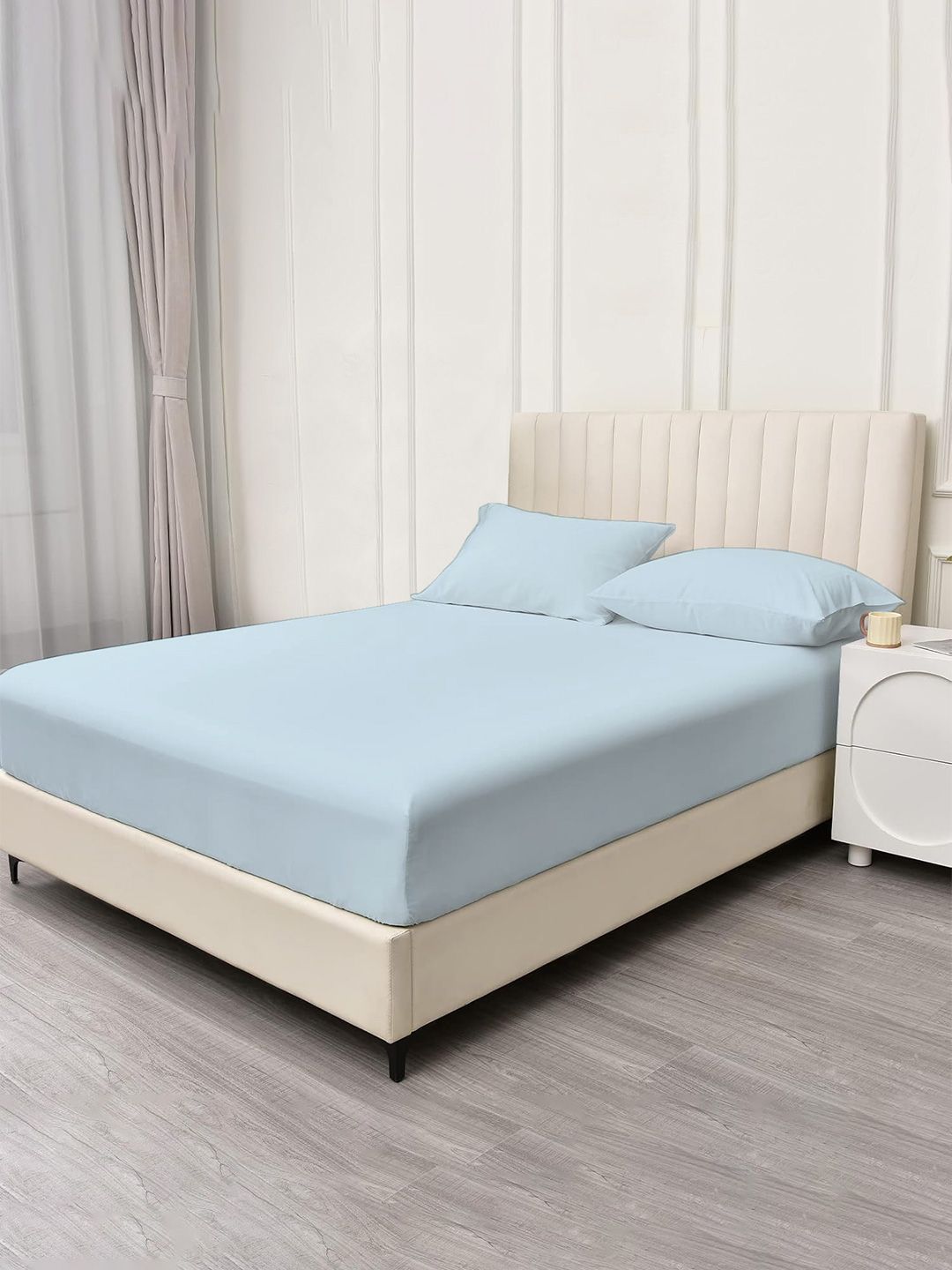 Trance Home Linen Blue 400 TC Cotton Single Bedsheet with 1 Pillow Covers-picture-29