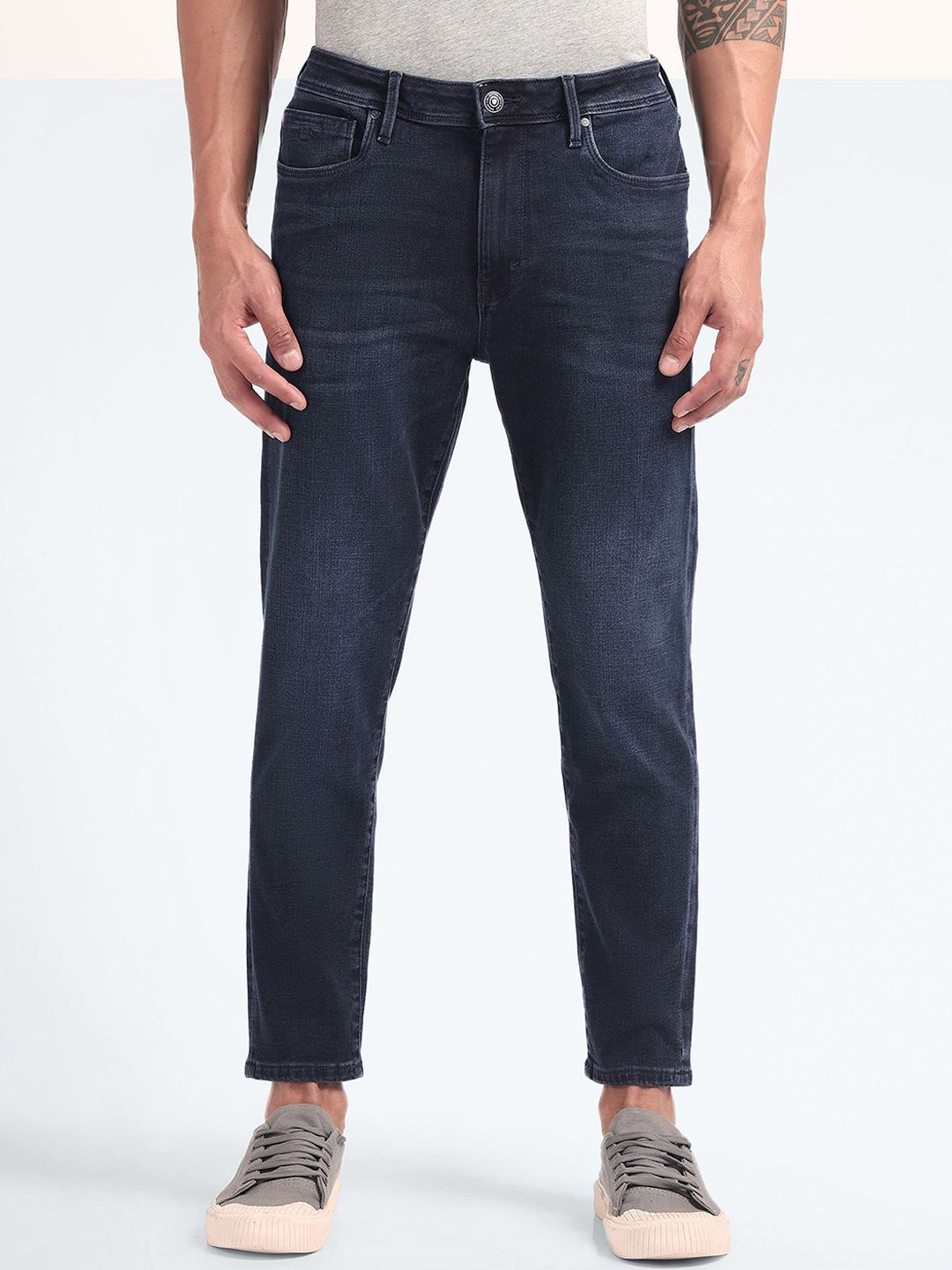 Flying Machine Men Tapered Fit High-Rise Light Fade Clean Look Stretchable Jeans-picture-12