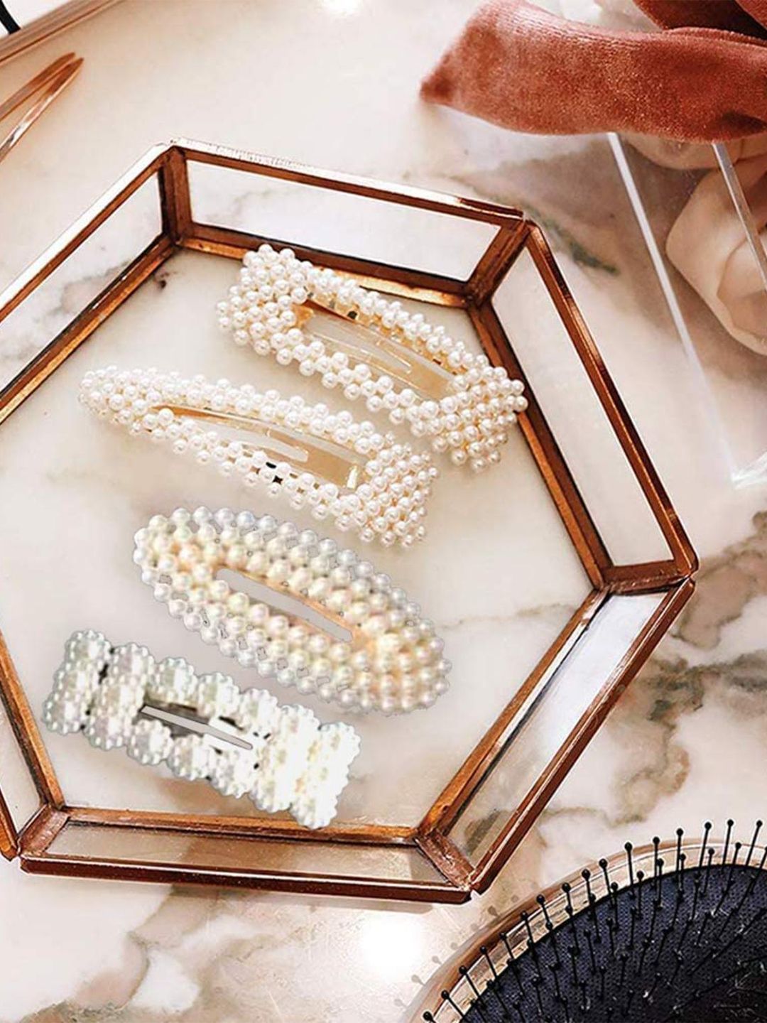 DN Creation Women Set of 6 Pearl Embellished Tic Tac Hair Clips-picture-30