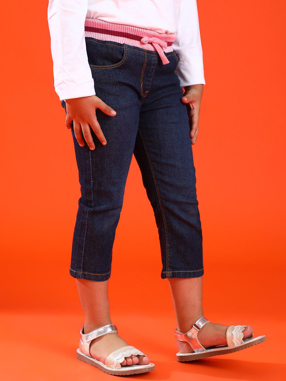 TALES & STORIES Girls Slim Fit Washed Denim Capris-picture-11