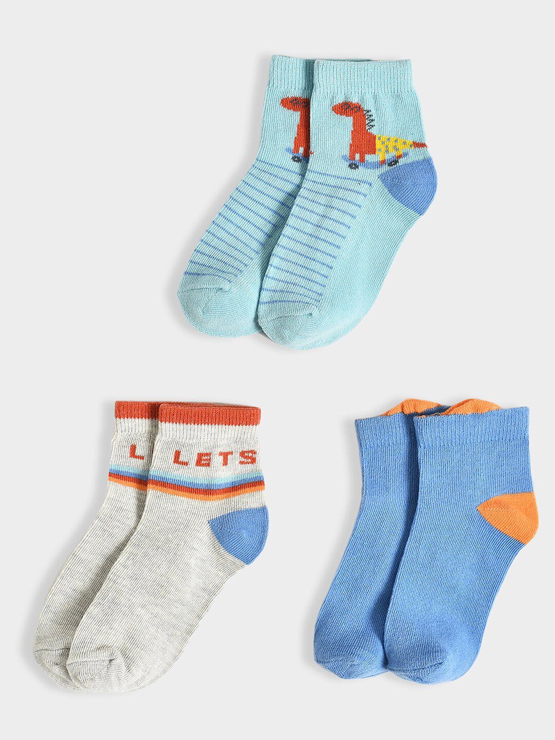 MiArcus Kids Pack Of 3 Patterned Breathable Cotton Ankle Length Socks-picture-30
