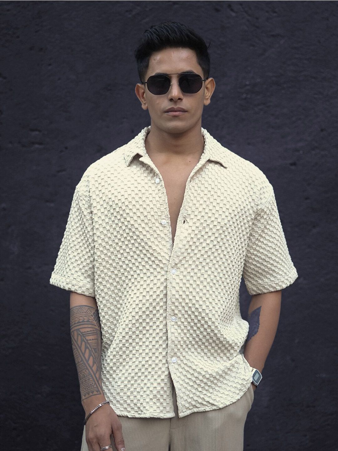 Powerlook India Slim Textured Oversized Casual Shirt
