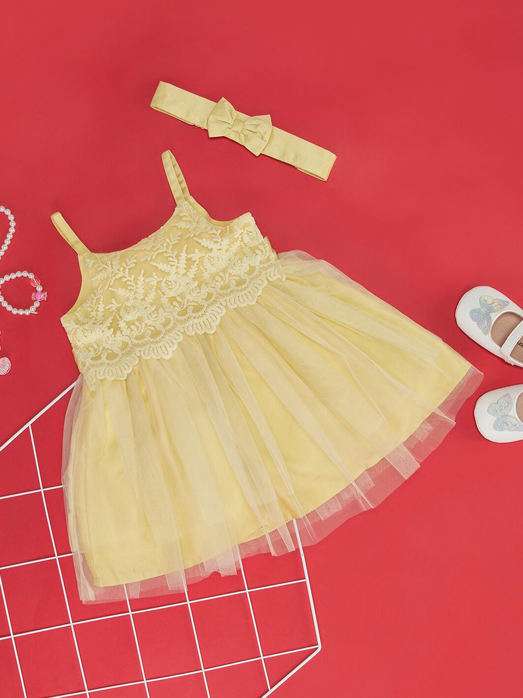 Pantaloons Baby Kids-Girls Self Design Shoulder Straps Lace Inserts Fit & Flare Dress-image-30