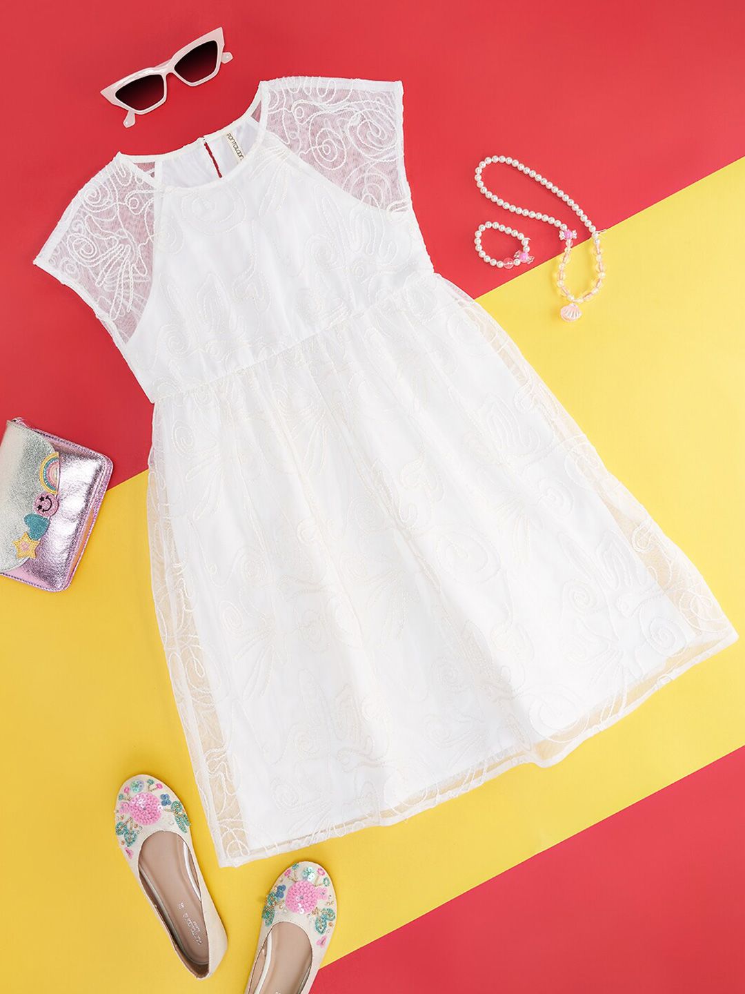 Pantaloons Junior Kids-Girls Floral Embroidered Fit and Flare Dress-picture-27