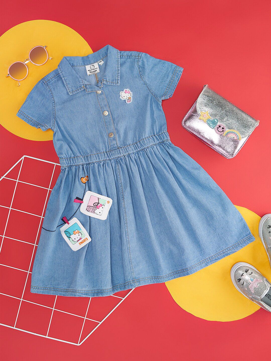 Pantaloons Junior Kids-Girls Shirt Collar Pure Cotton Fit & Flare Dress-picture-22