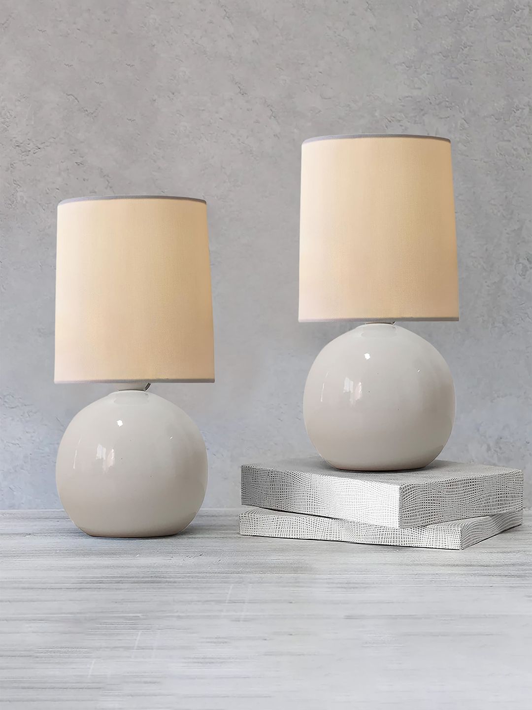 Homesake White 2 Pieces Ceramic Contemporary Frustum Table Lamps-picture-47
