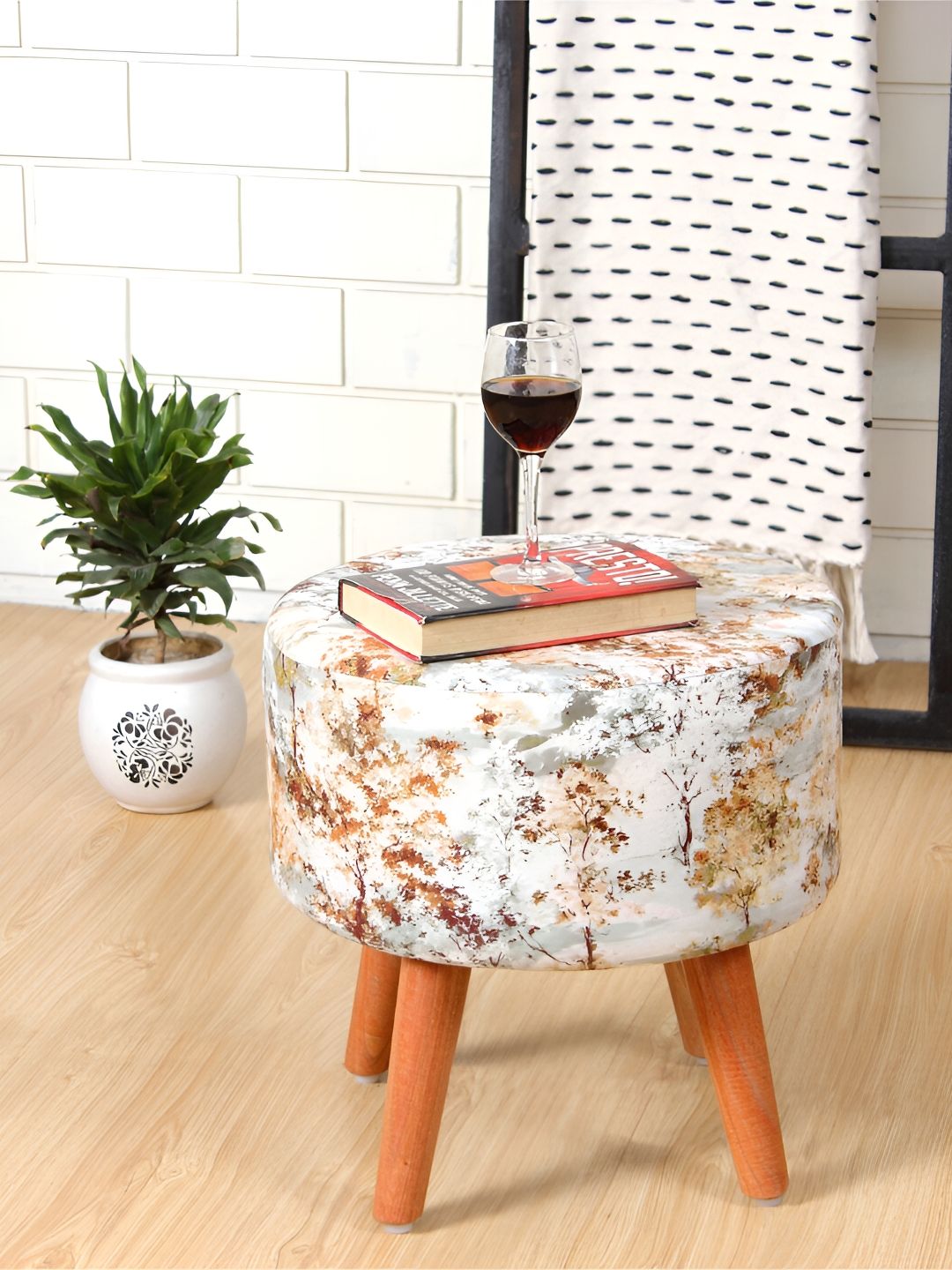 Shadowkart White & Brown Printed Pouffes Sitting Ottoman-image-7