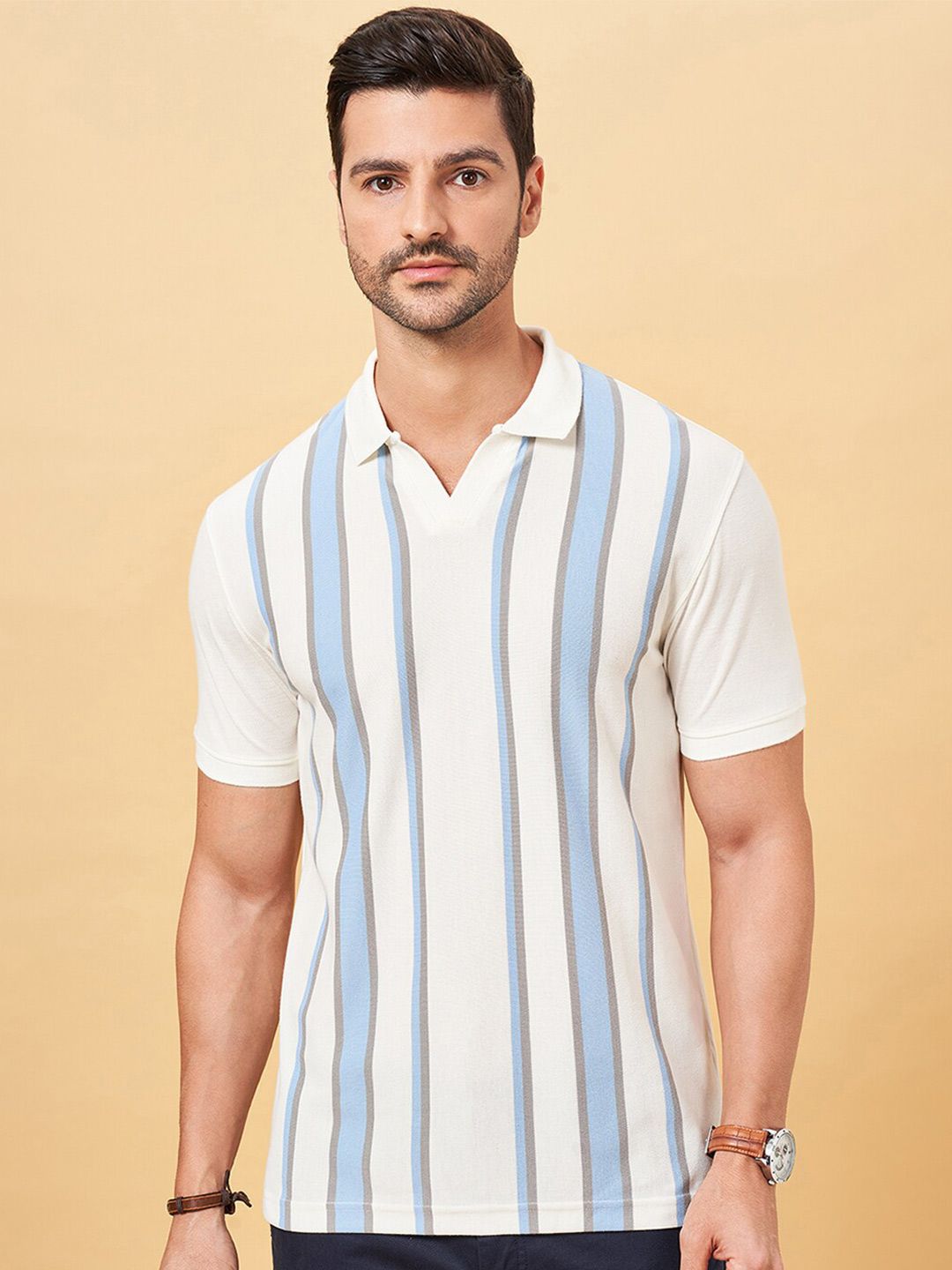 BYFORD by Pantaloons Striped Polo Collar Slim Fit T-shirt