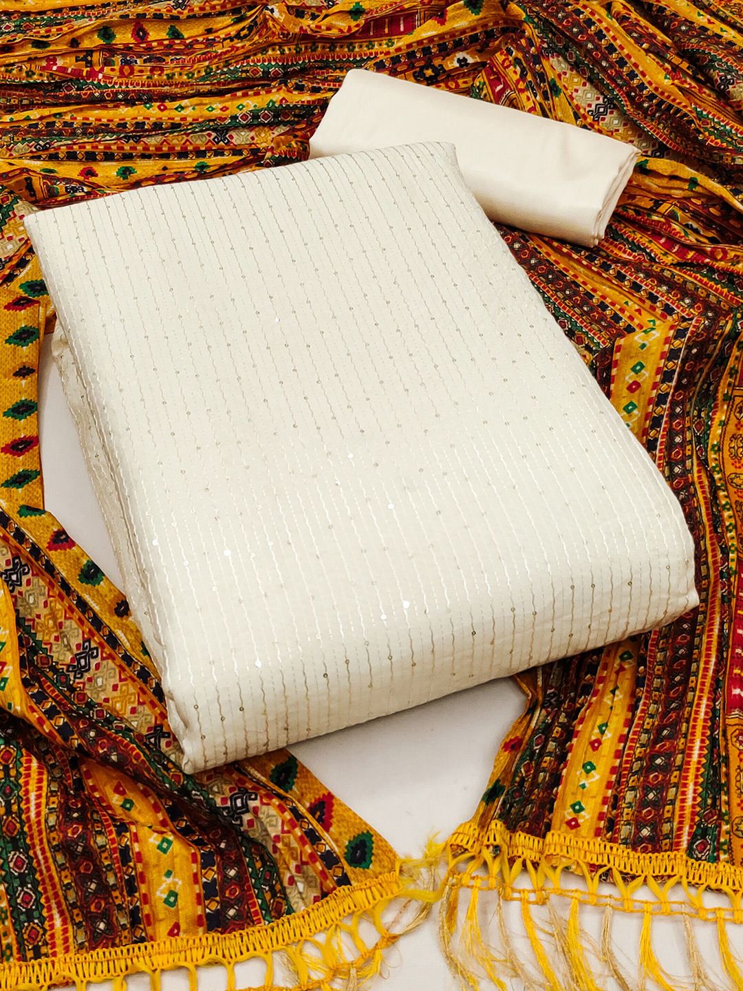 MANVAA Striped Embellished Unstitched Dress Material-picture-41
