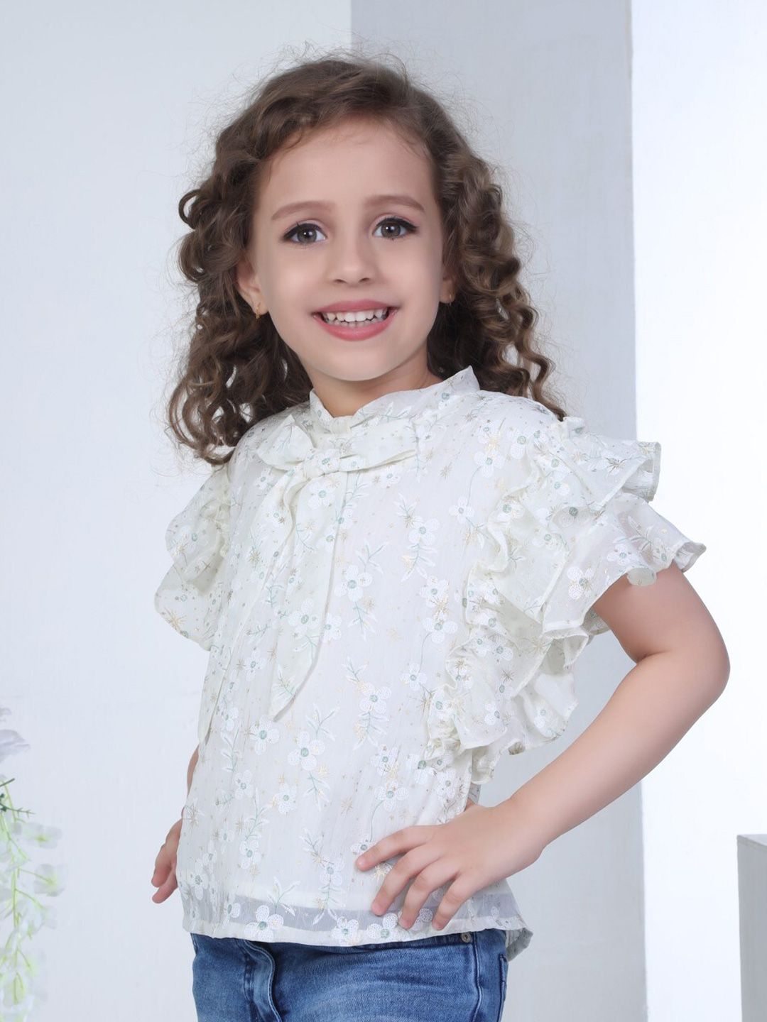 Peppermint Girls Short Sleeves Round Neck Self Design Top-picture-16