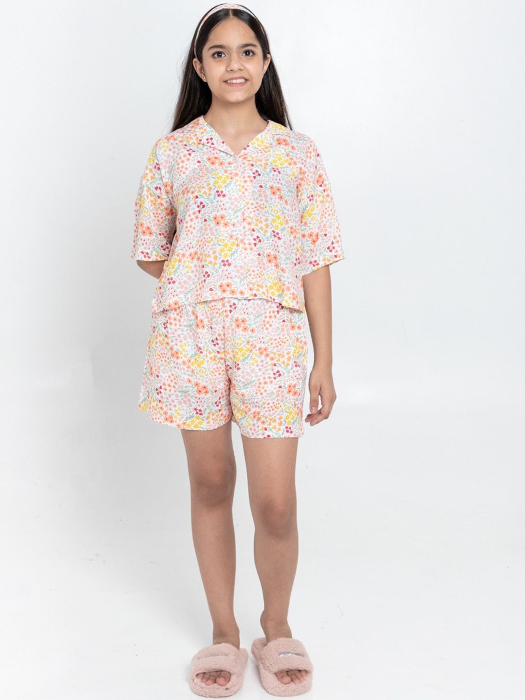 TWEENY MINI Girls Floral Printed V-Neck Shirt & Shorts-picture-10