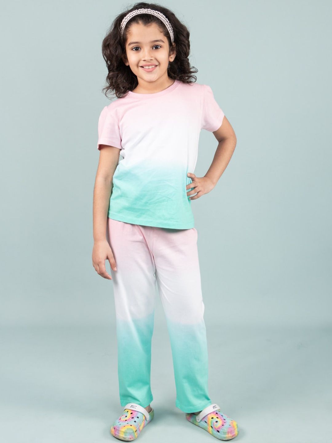 TWEENY MINI Girls Round Neck Tie & Dye Cotton Night suit-picture-10